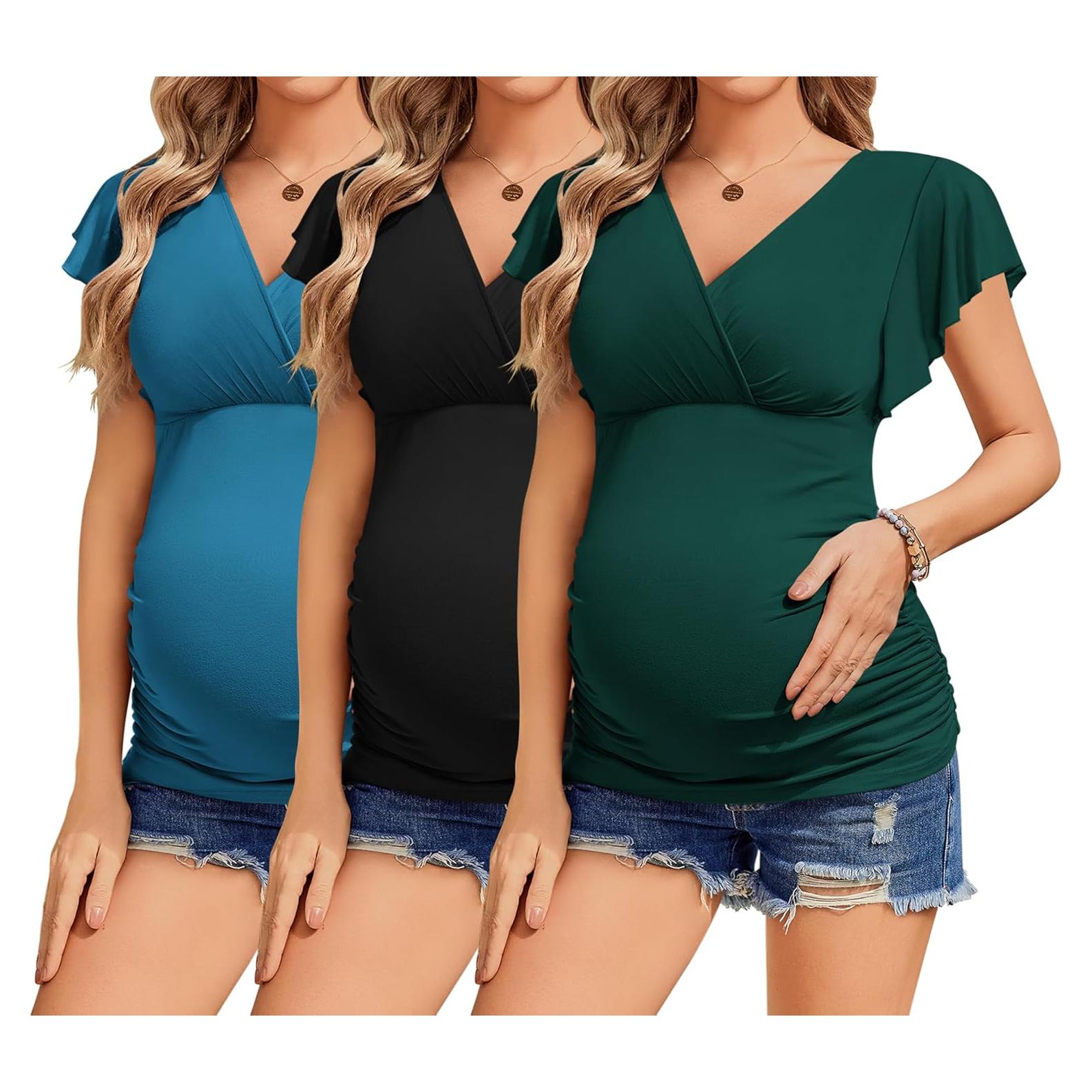 Camisetas de Maternidad Ekouaer 3 Piezas Manga Corta Lactancia