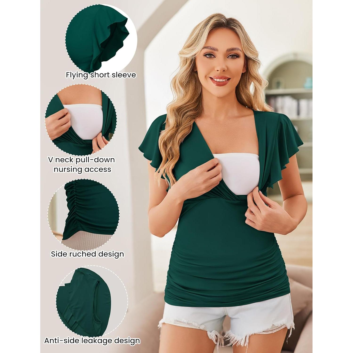 Camisetas de Maternidad Ekouaer 3 Piezas Manga Corta Lactancia