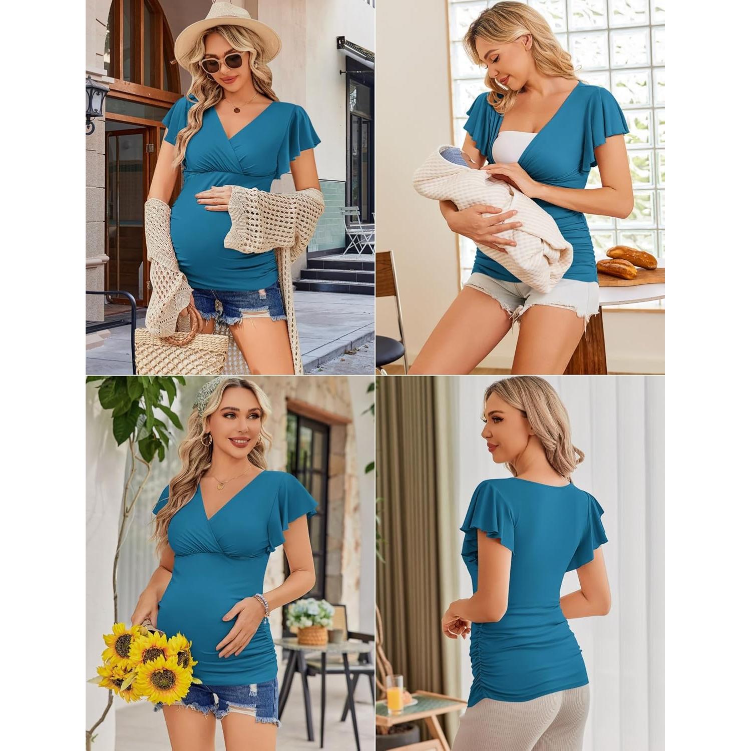 Camisetas de Maternidad Ekouaer 3 Piezas Manga Corta Lactancia