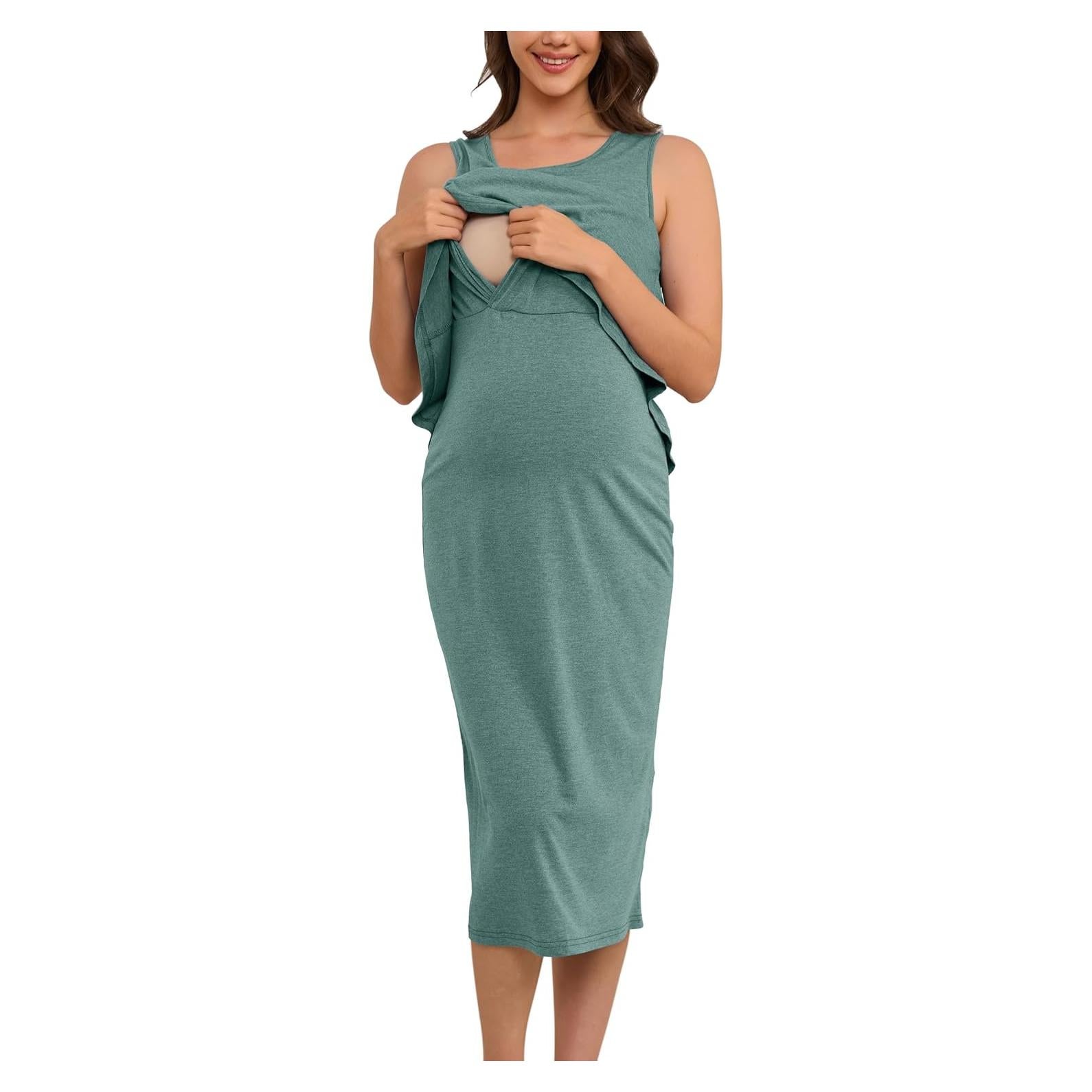 Vestido de Maternidad OUGES Verde Gris S-XXL Cuello Redondo