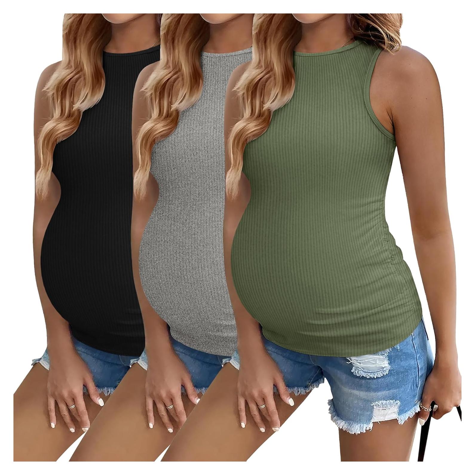 Camisetas de Maternidad Ekouaer 3 Piezas Cuello Redondo