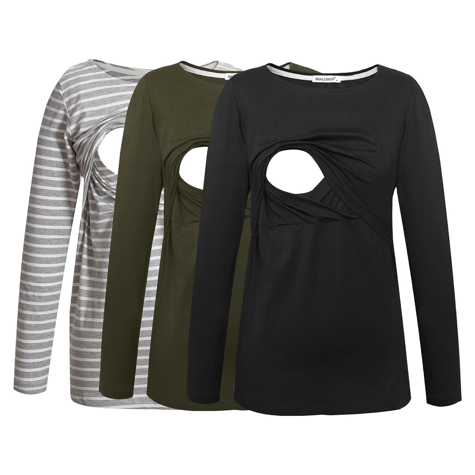 Camisetas de Lactancia Smallshow Manga Larga para Mujeres