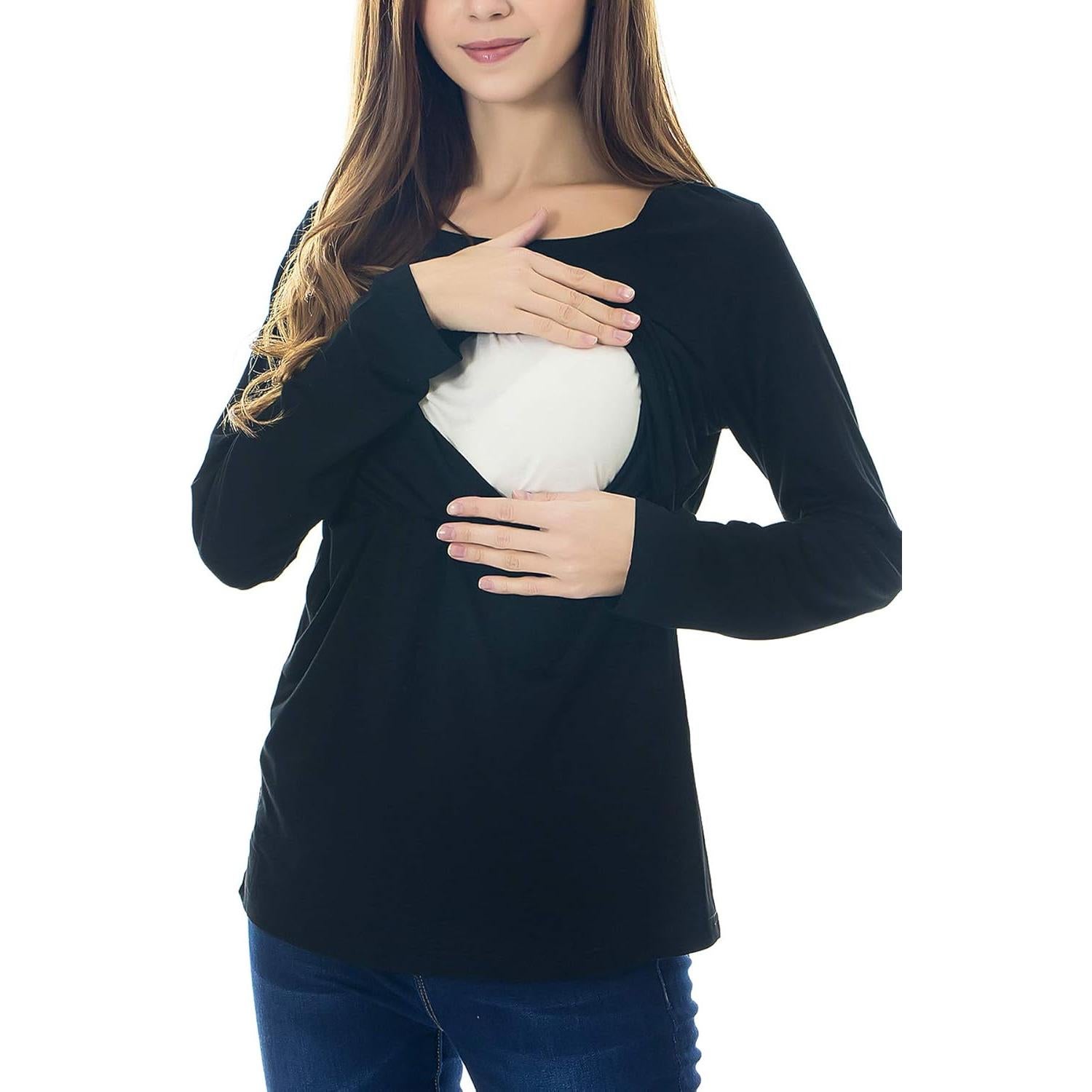 Camisetas de Lactancia Smallshow Manga Larga para Mujeres