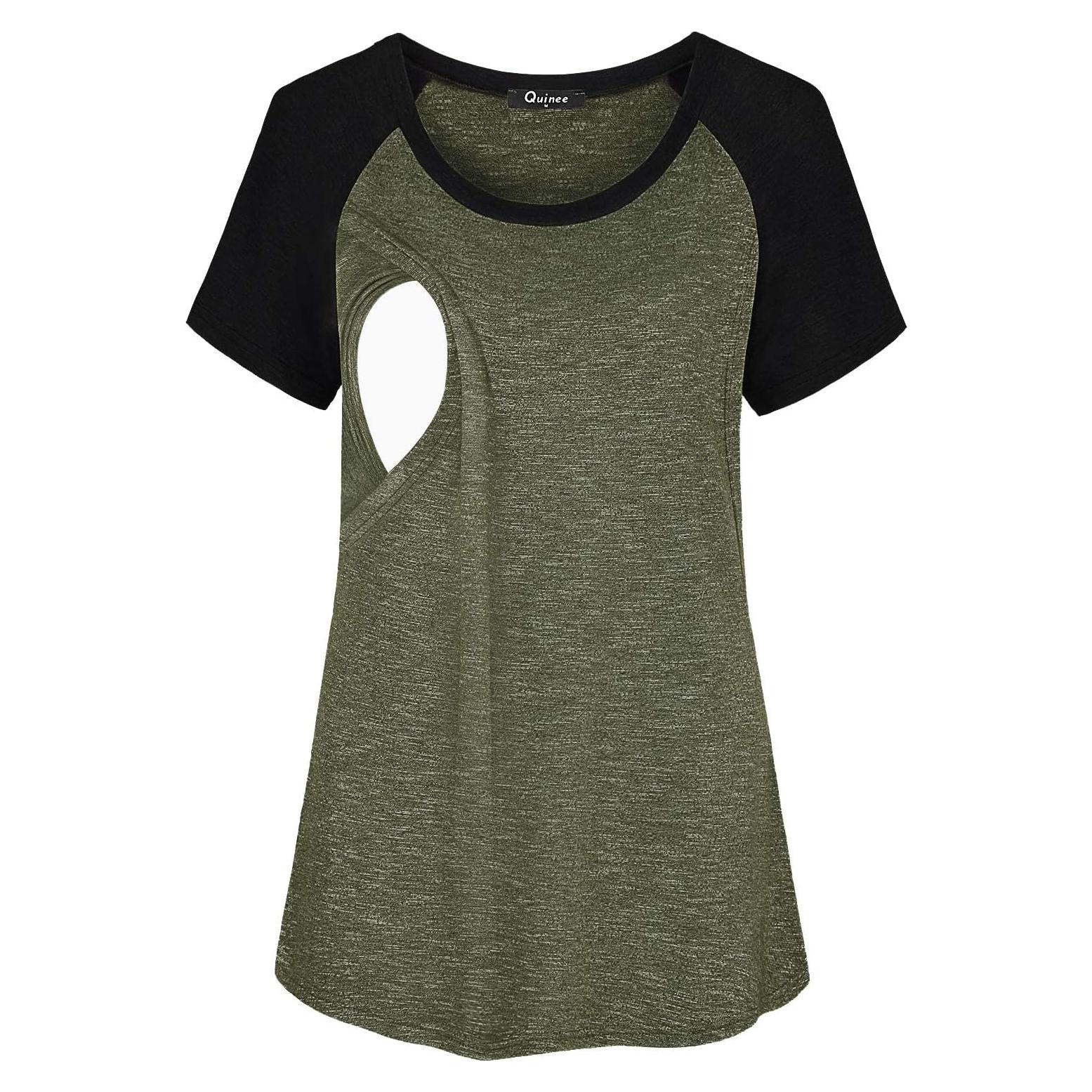 Camiseta de Maternidad Quinee Raglan para Lactancia Verde 2 XXL