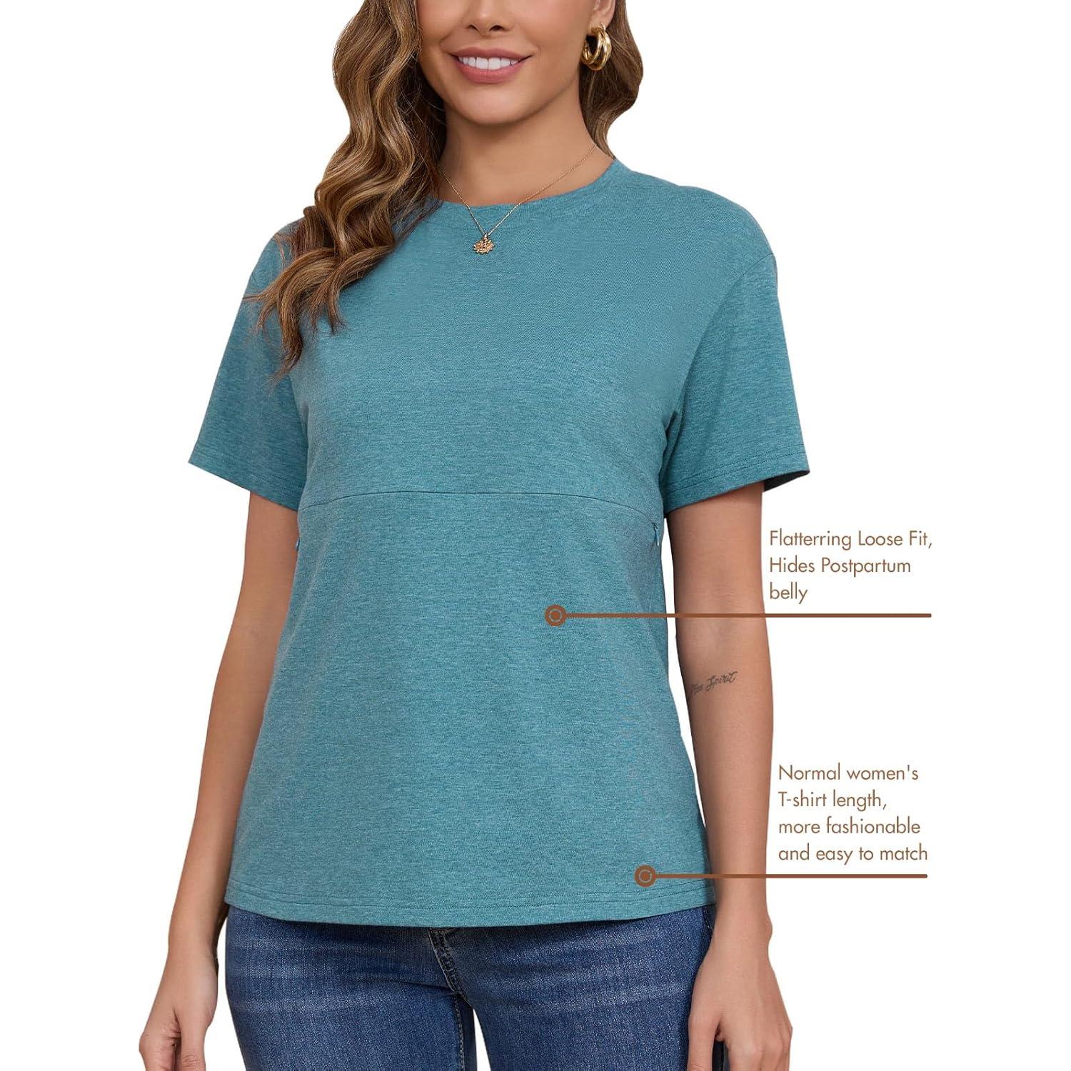 Camiseta de Lactancia Ecavus con Cremallera para Mujeres - Azul Jaspeado