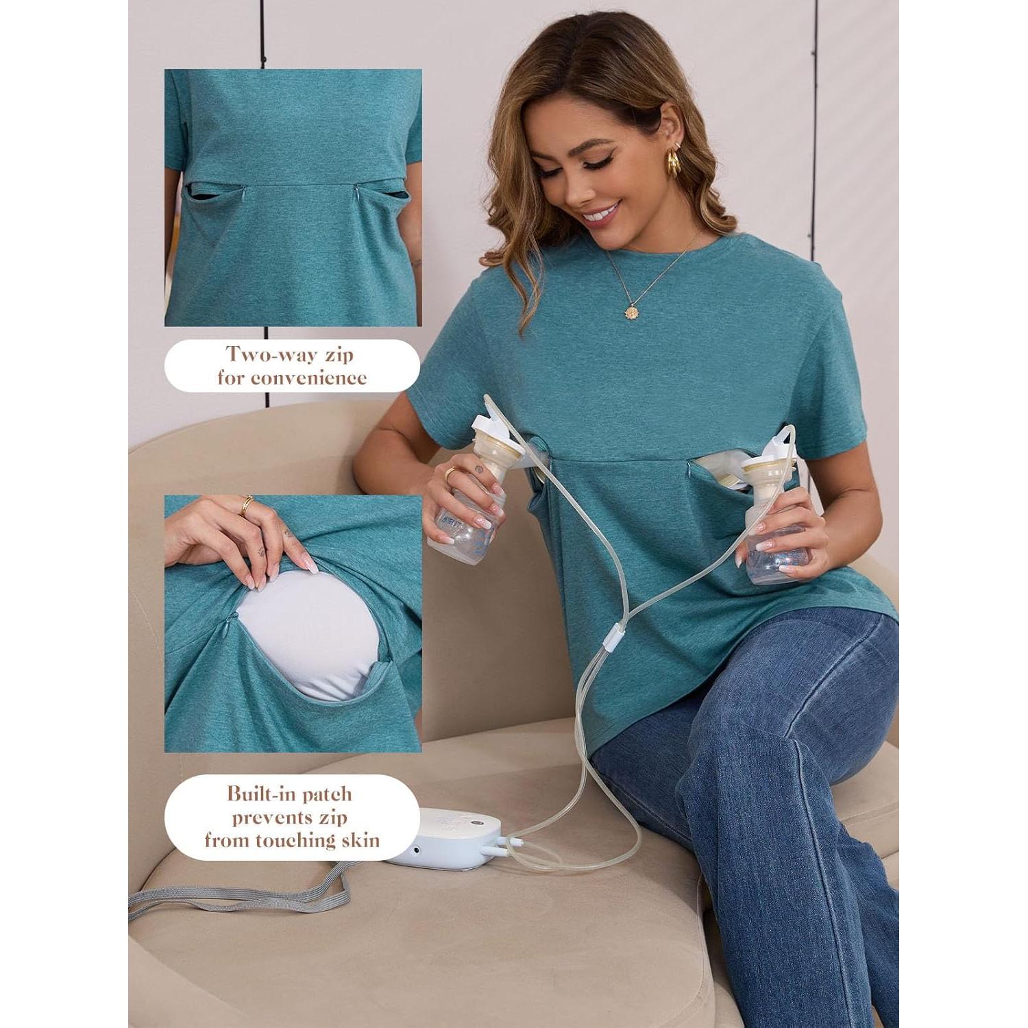 Camiseta de Lactancia Ecavus con Cremallera para Mujeres - Azul Jaspeado