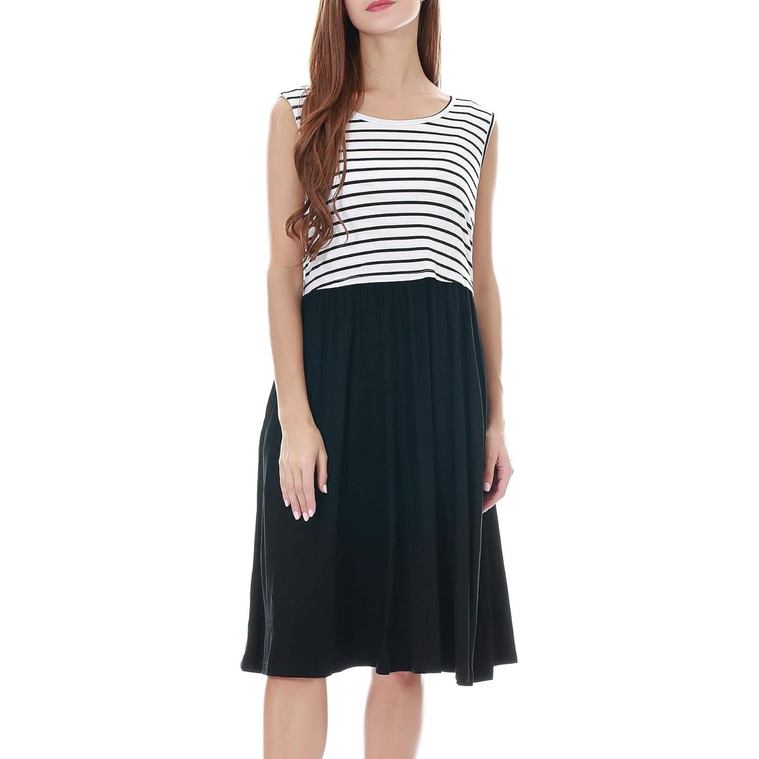 Vestido de Lactancia Sin Mangas Smallshow Talla Grande Rayas