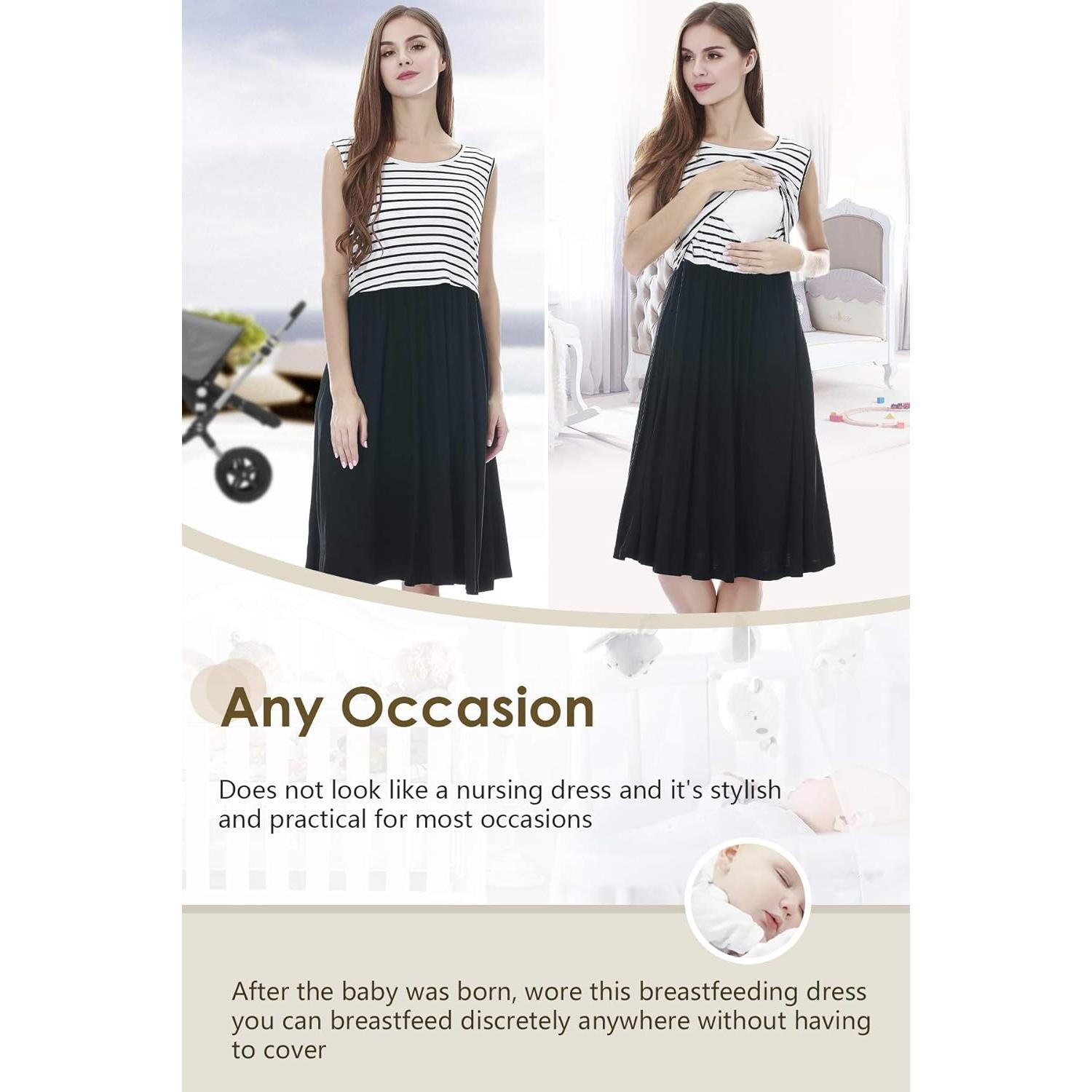 Vestido de Lactancia Sin Mangas Smallshow Talla Grande Rayas