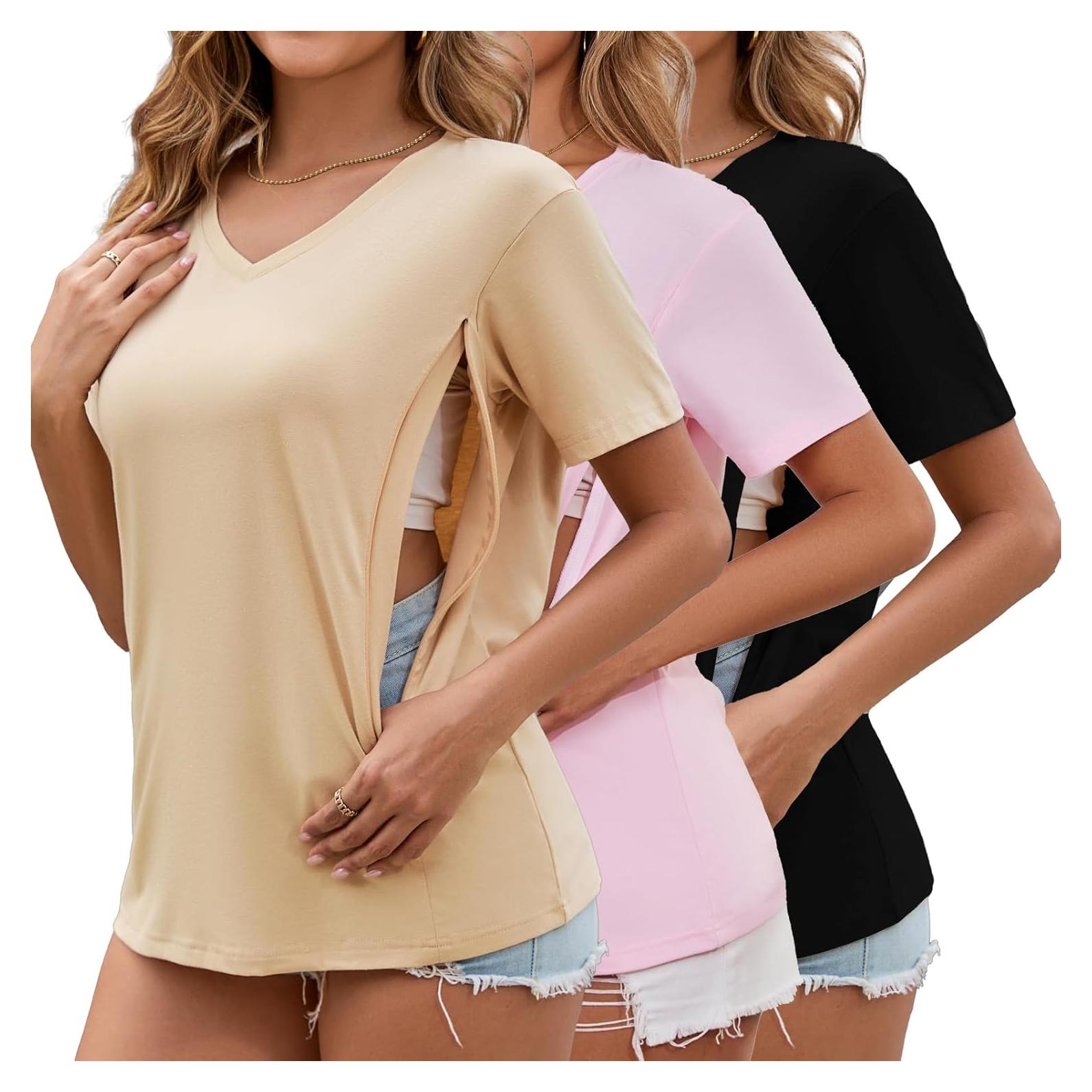 Camisas de Lactancia Ecavus Paquete de 3 con Cremallera Oculta