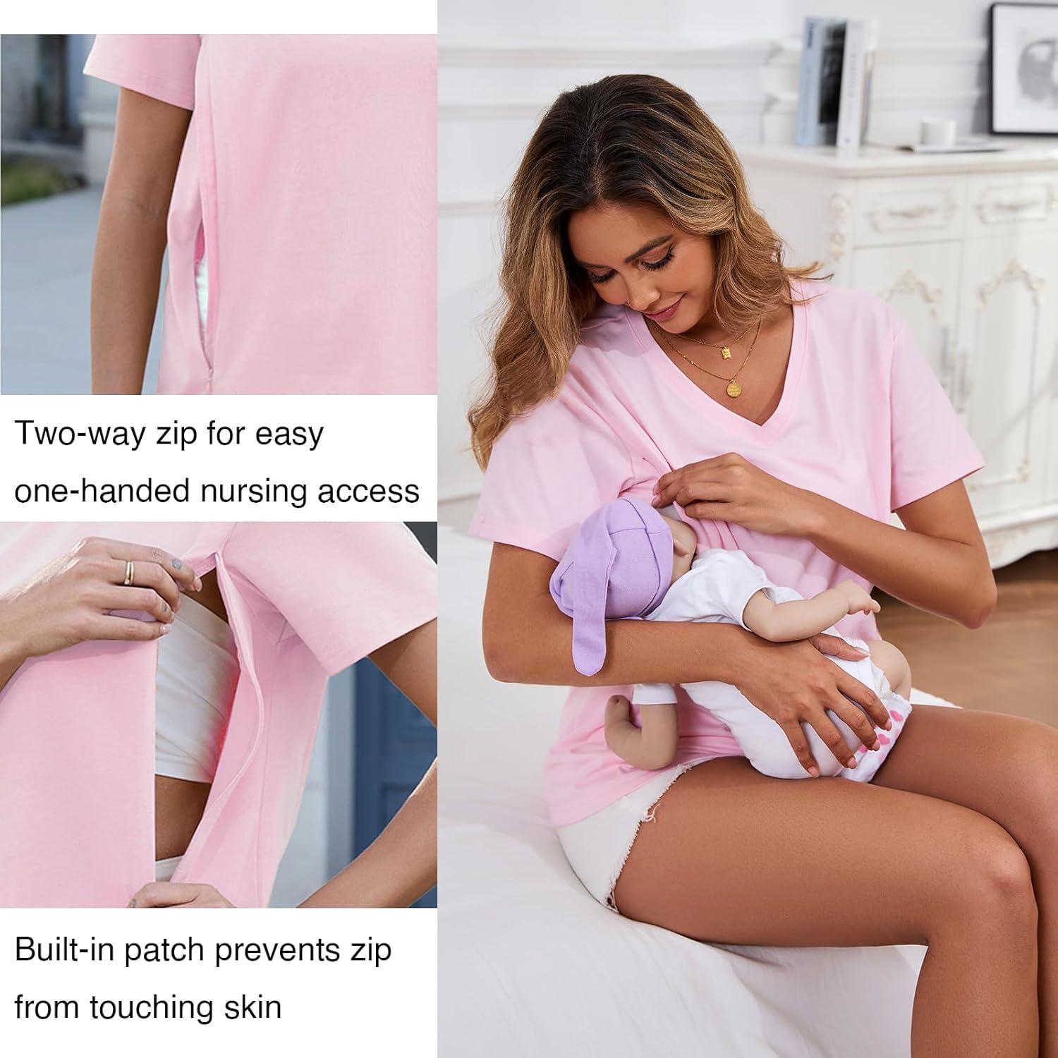 Camisas de Lactancia Ecavus Paquete de 3 con Cremallera Oculta