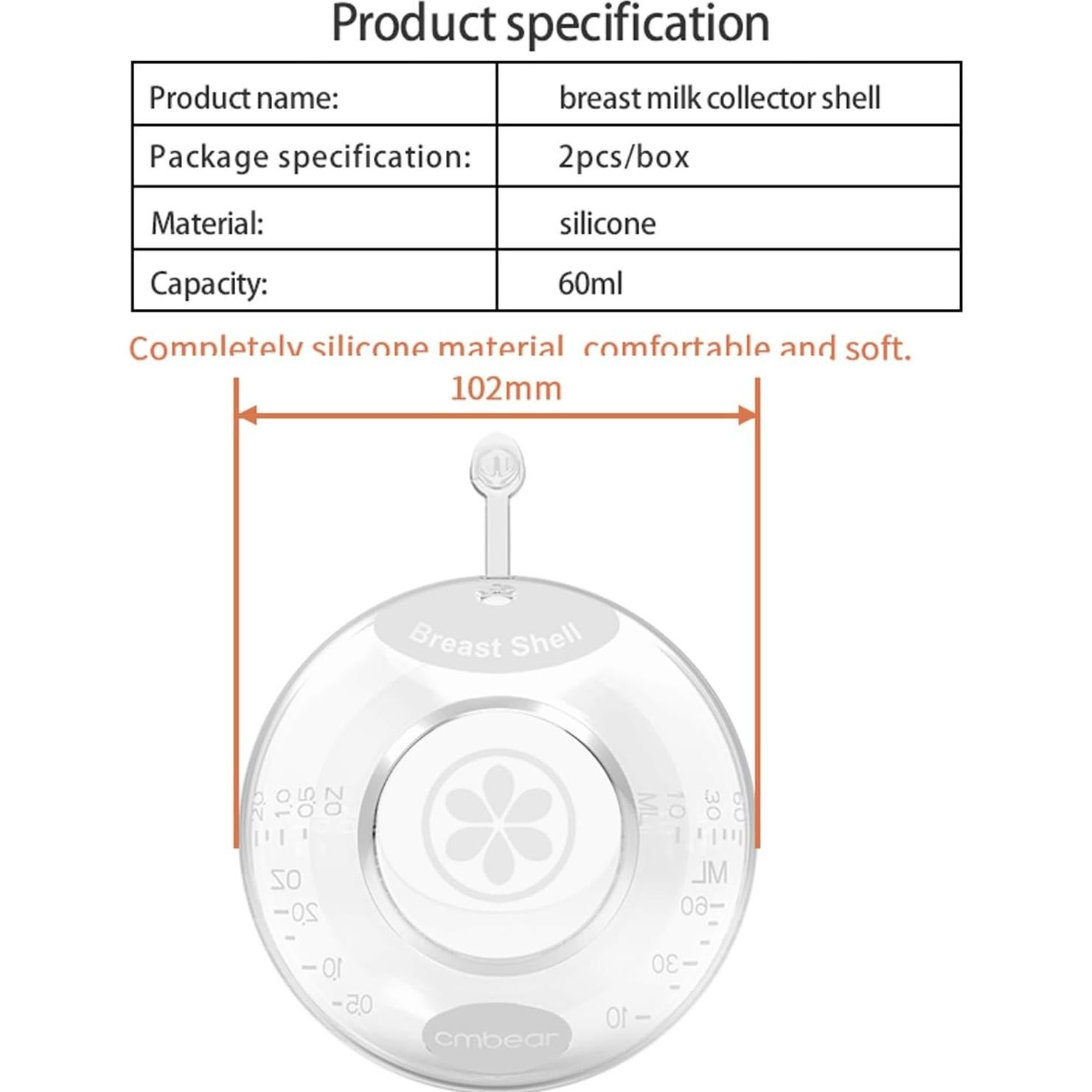 Conchas de Silicona CMBEAR para Lactancia 60ml - Almohadillas Suaves