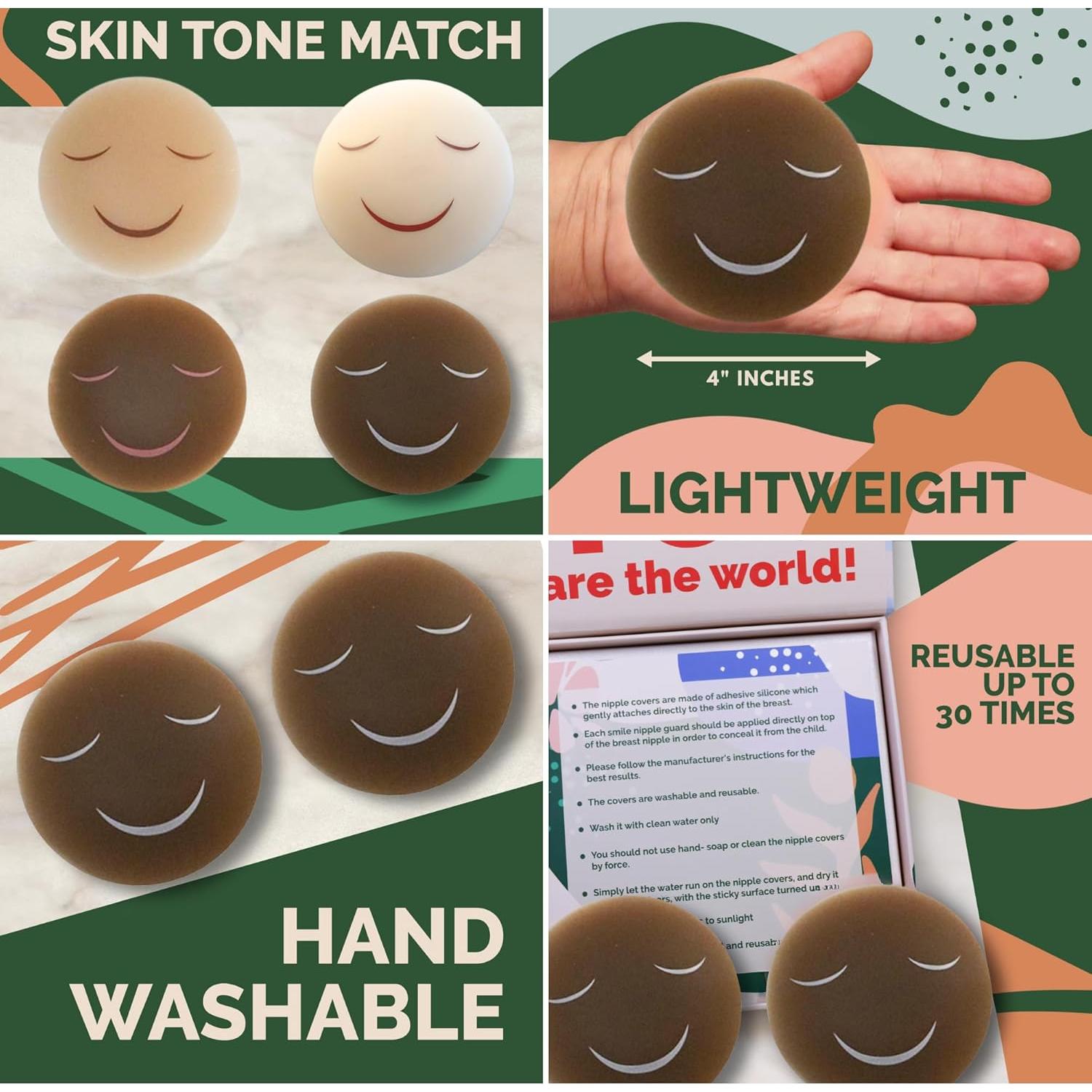 Cubiertas de pezón reutilizables Feliz Wean - 10.16 cm