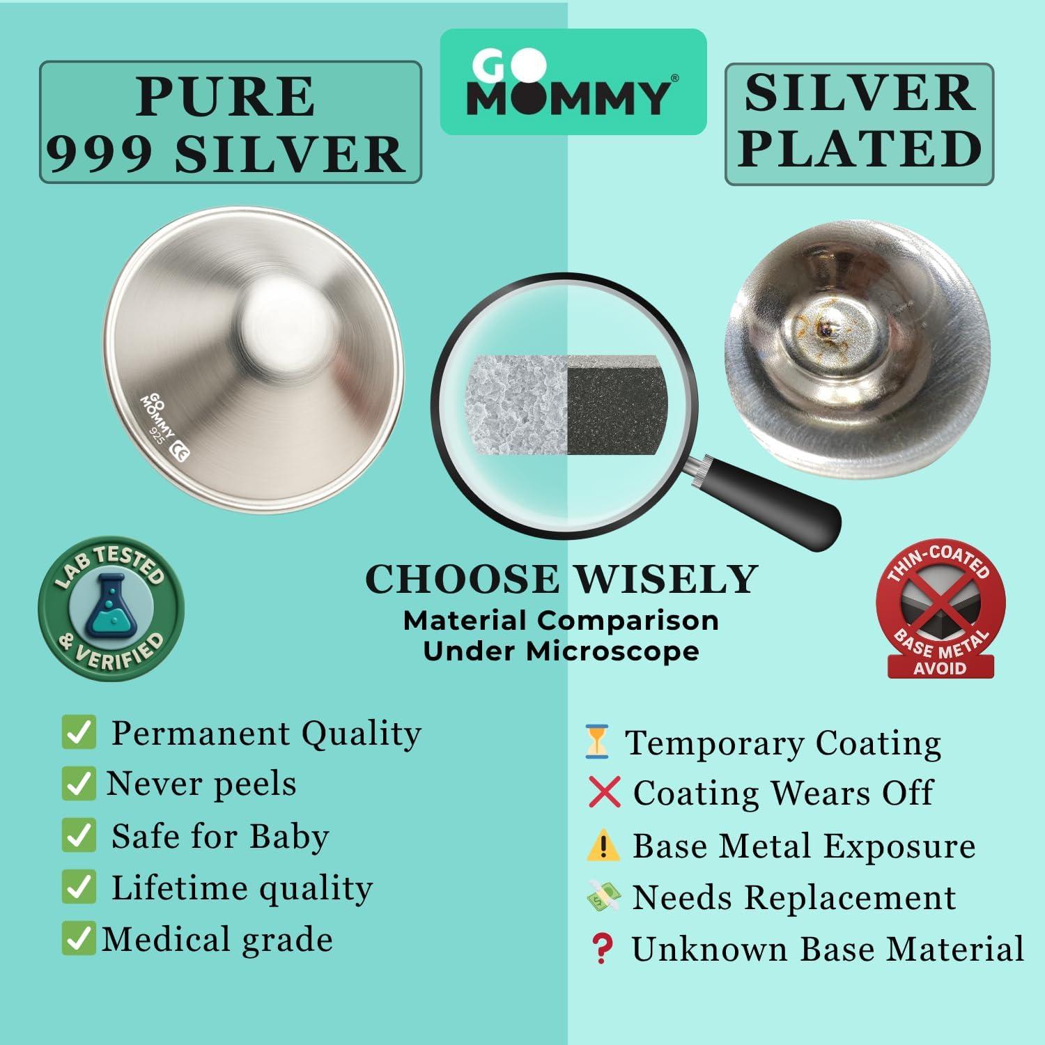 Copas de Lactancia de Plata Pura 999 Go Mommy - Alivio Pezones