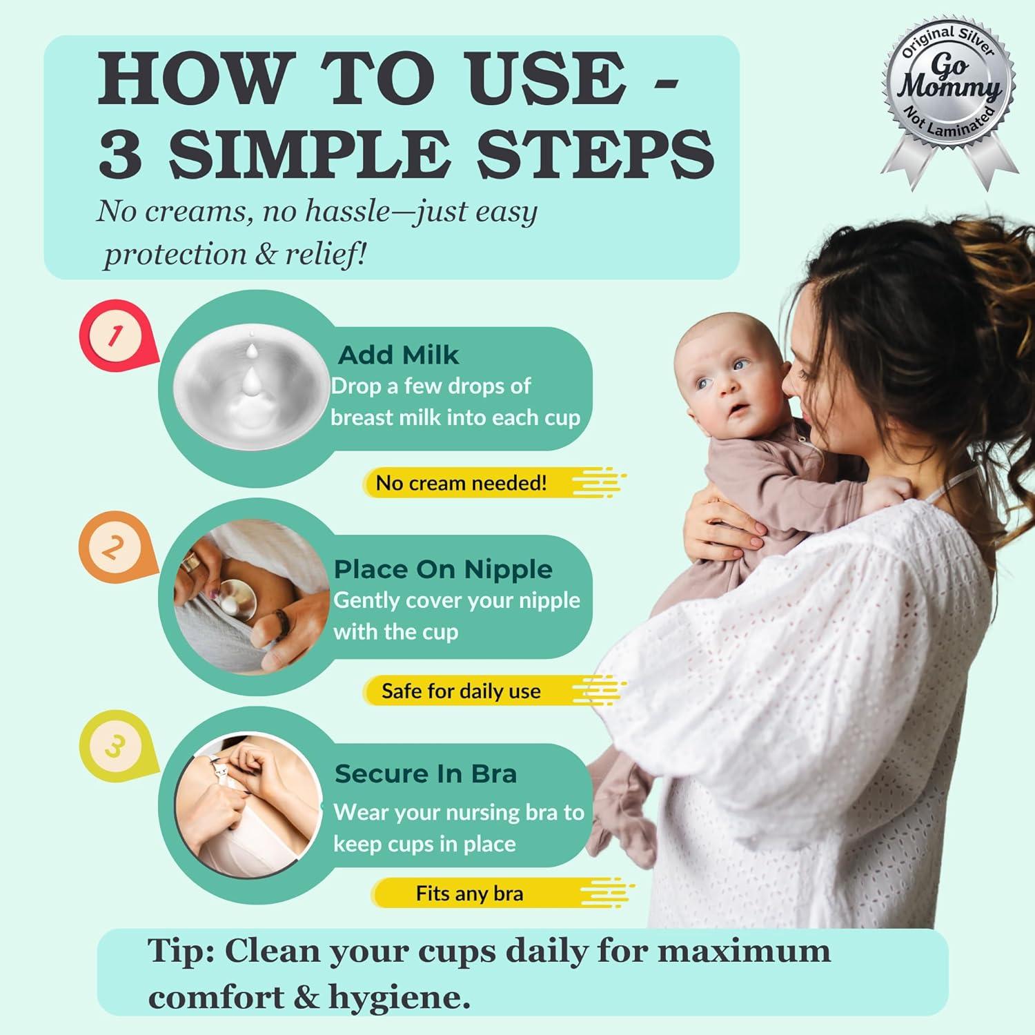 Copas de Lactancia de Plata Pura 999 Go Mommy - Alivio Pezones
