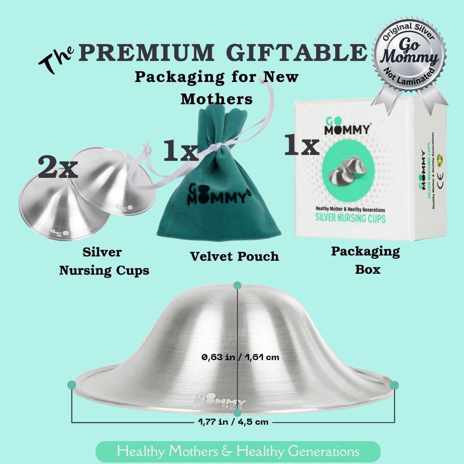 Copas de Lactancia de Plata Pura 999 Go Mommy - Alivio Pezones