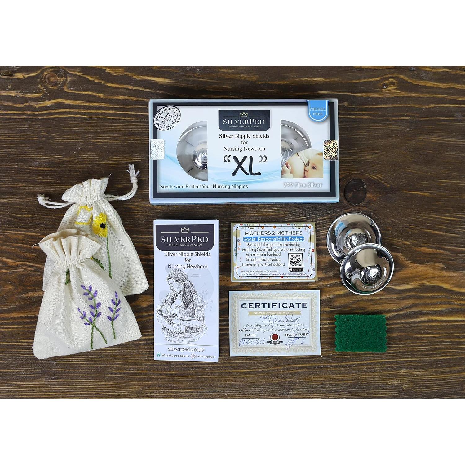 Escudos de Pezón de PlataPed 100% Plata Pura XL - Alivio Lactancia