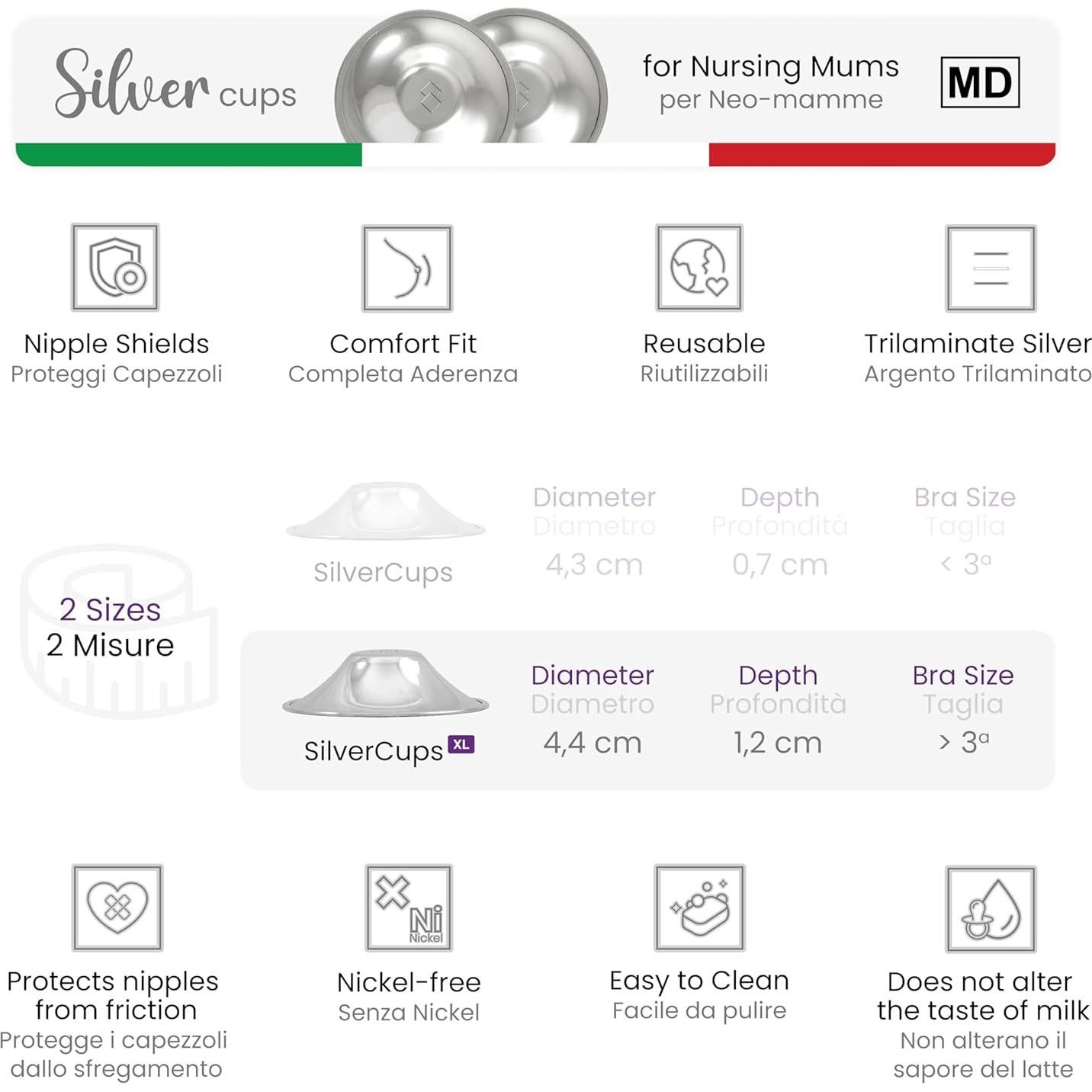 Escudos de Pezón de Plata para Lactancia XL - Protección Sensible
