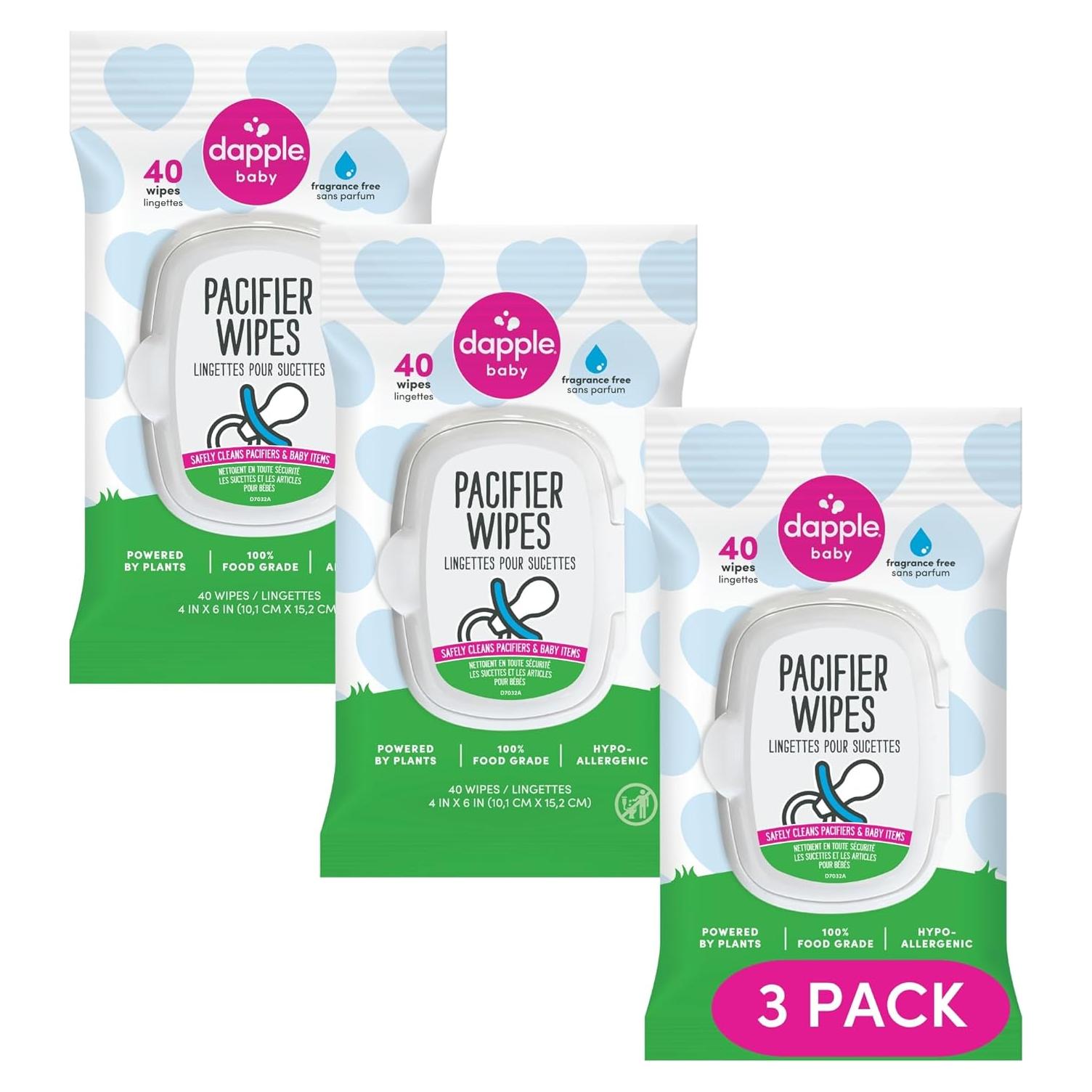 Toallitas para Chupetes Dapple 40 Ct, Sin Fragancia, Paquete de 3