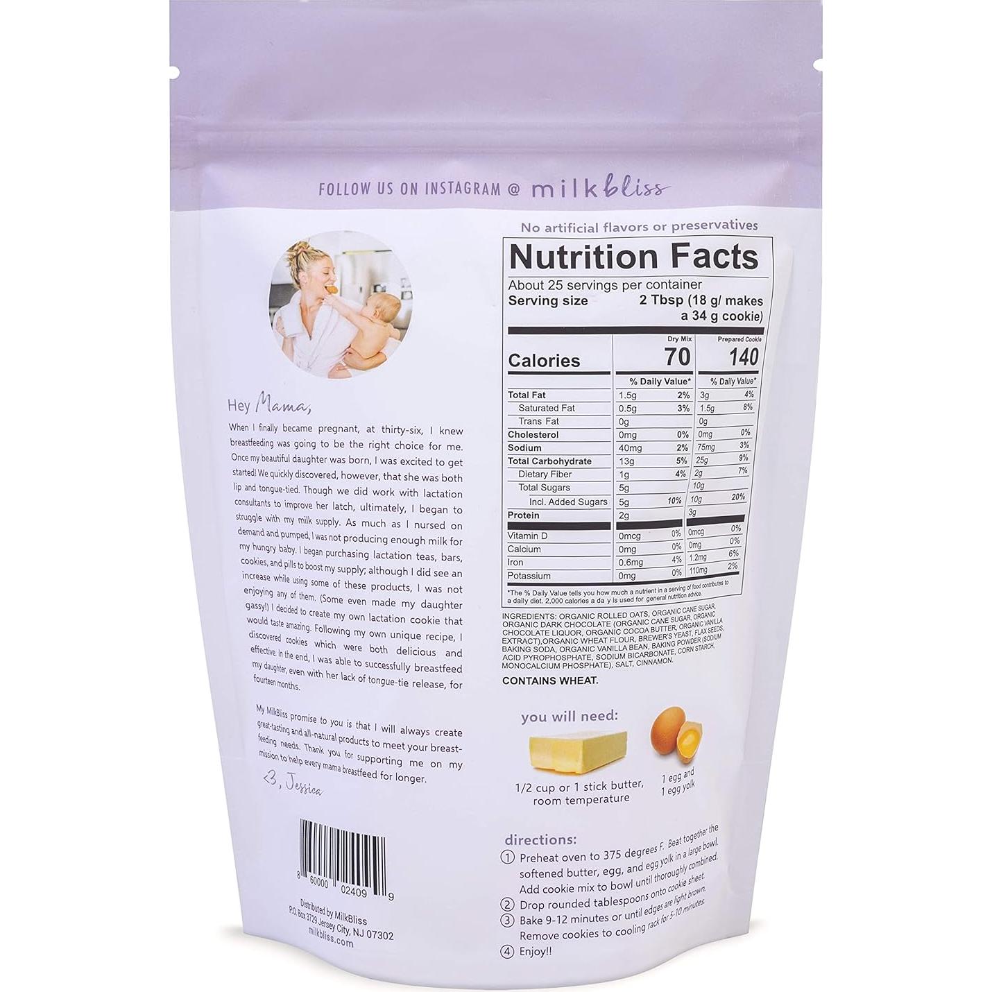 Mezcla de Galletas de Chocolate Oscuro MilkBliss 425 g - Suplemento para Lactancia