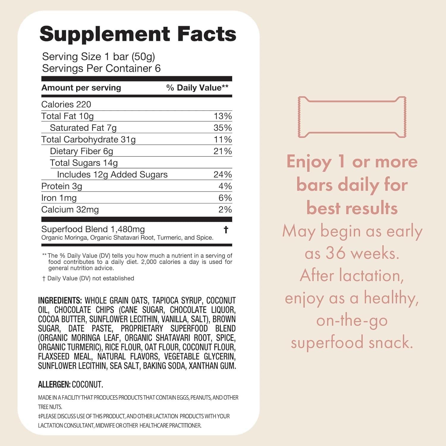 Barra de Lactancia Boobie Avena con Chispas de Chocolate 12 Unidades