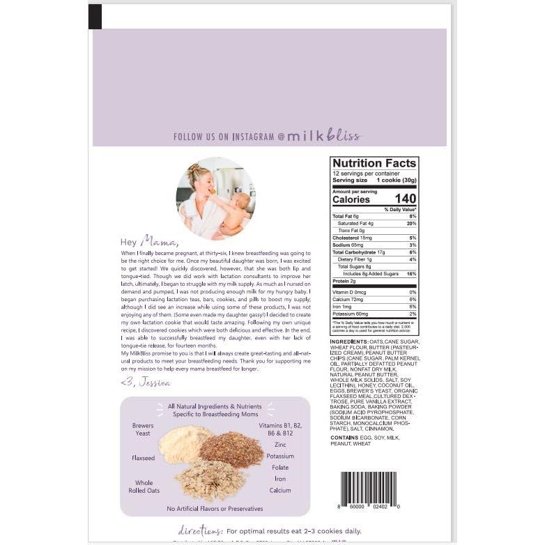 Galletas Lactantes MilkBliss con Chips de Mantequilla de Maní - 12 Unidades