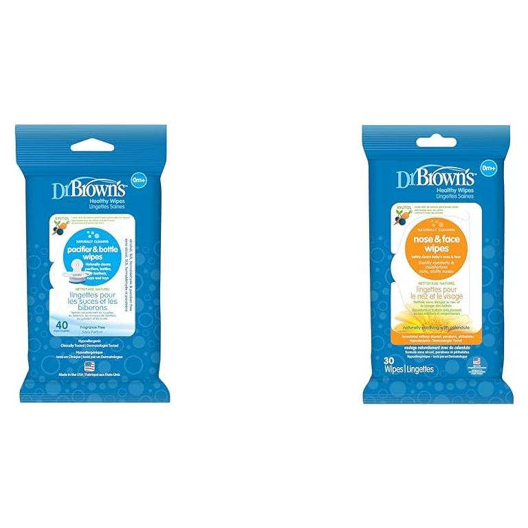 Toallitas Hipoalergénicas Dr. Brown - 40 Chupetes y 30 Nariz