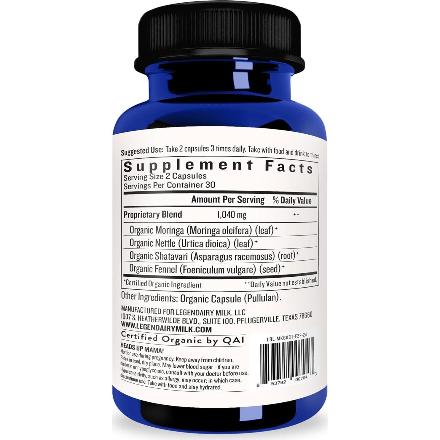 Suplemento de Lactancia Milkapalooza Legendairy Milk 60 cápsulas