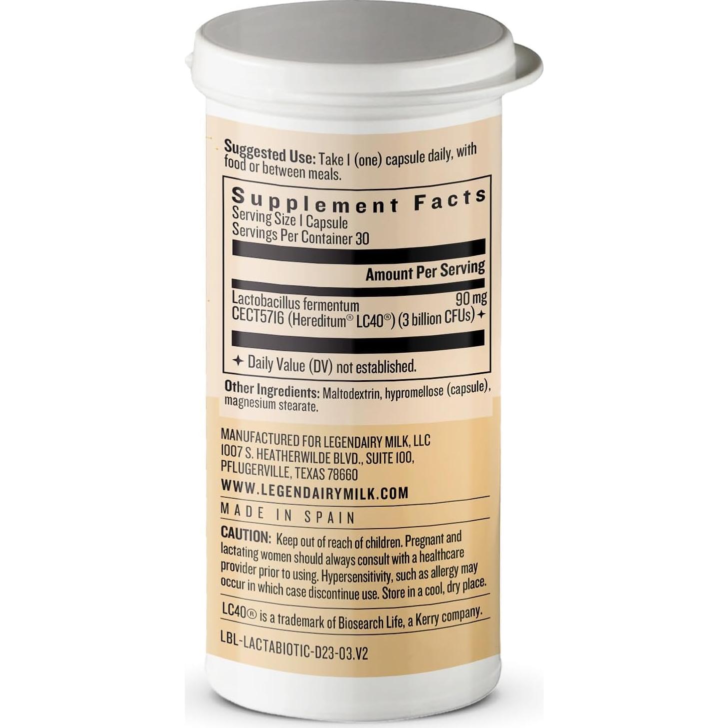 Probiotico Lacta-Biotic Legendairy Milk 30 Cápsulas