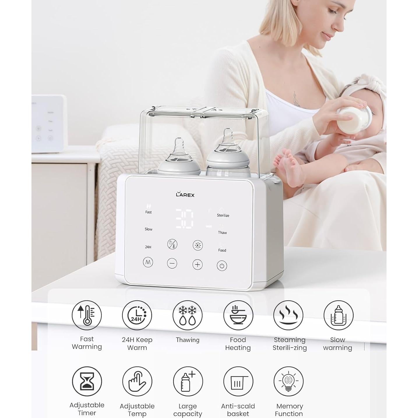 Calentador de Botellas Doble LAREX W4, 11 en 1, Blanco