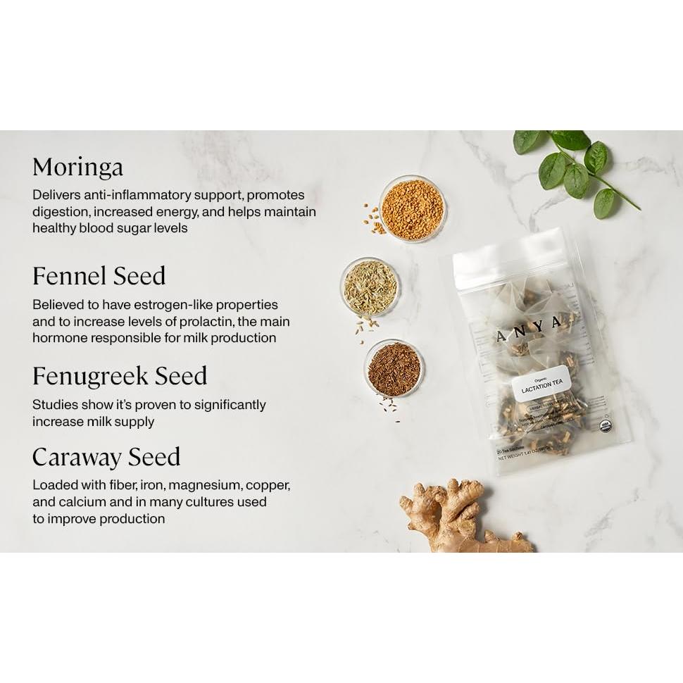 Té de Lactancia HERBAL ANYA, 20 Bolsas - Jengibre y Moringa