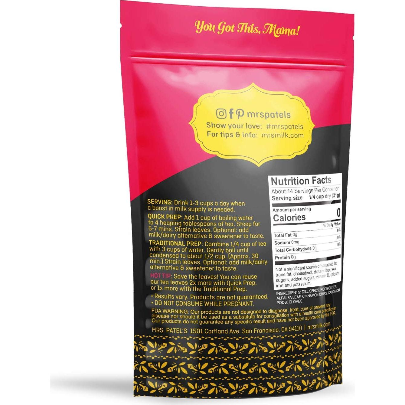 Té de Lactancia Mrs. Patel 340g - Mezcla Chai Sin Cafeína