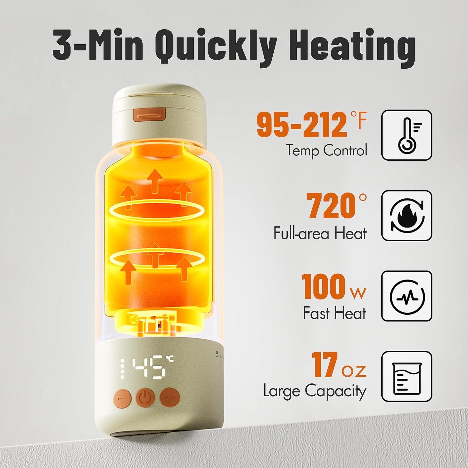 Calentador de Botellas Portátil Phanpy 100W - 500ml, Batería 10000mAh