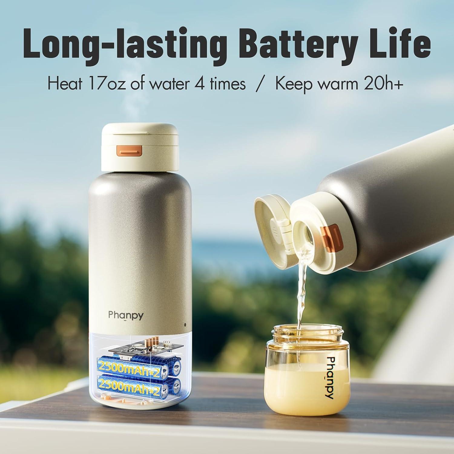 Calentador de Botellas Portátil Phanpy 100W - 500ml, Batería 10000mAh