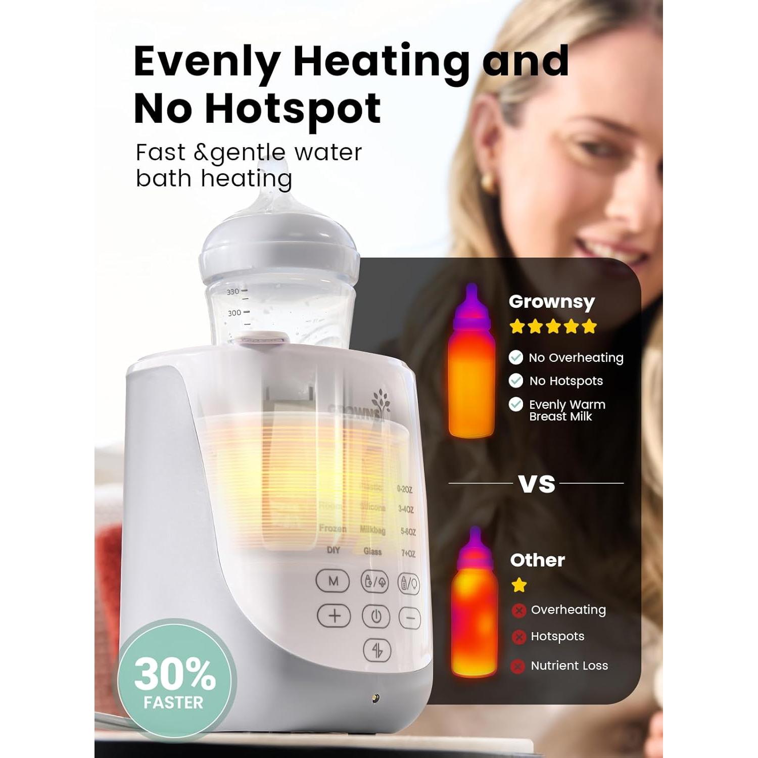 Calentador de Botellas GROWNSY 10 en 1 con Auto-Lift y Luz Nocturna