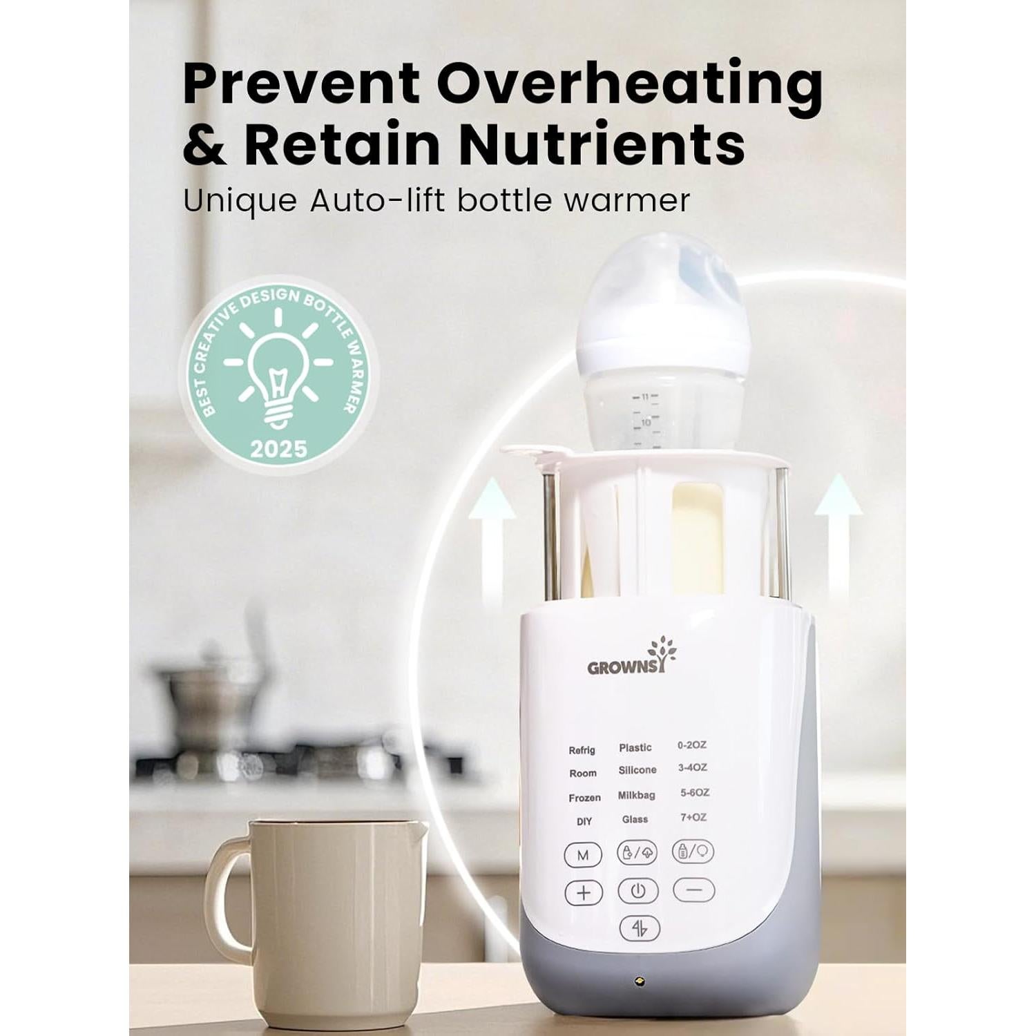Calentador de Botellas GROWNSY 10 en 1 con Auto-Lift y Luz Nocturna