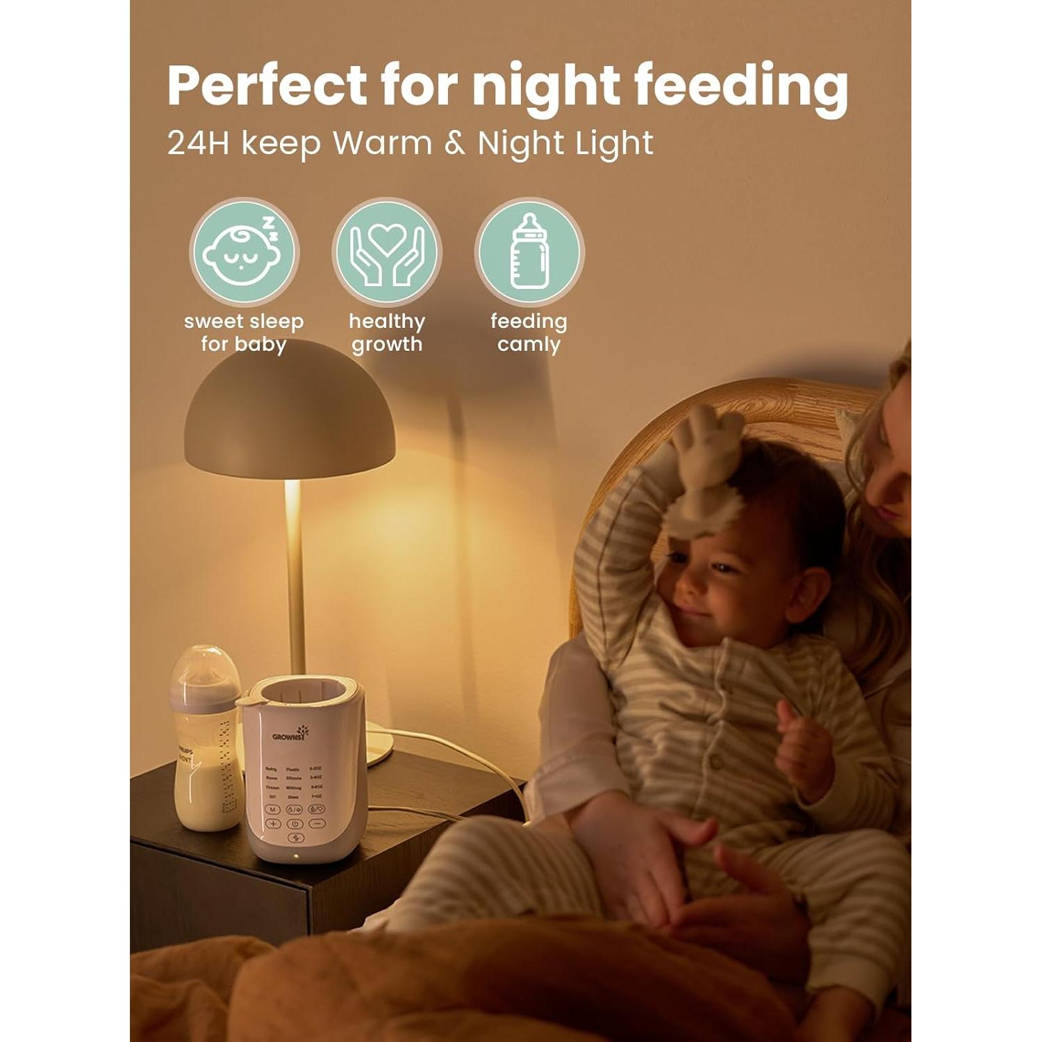 Calentador de Botellas GROWNSY 10 en 1 con Auto-Lift y Luz Nocturna