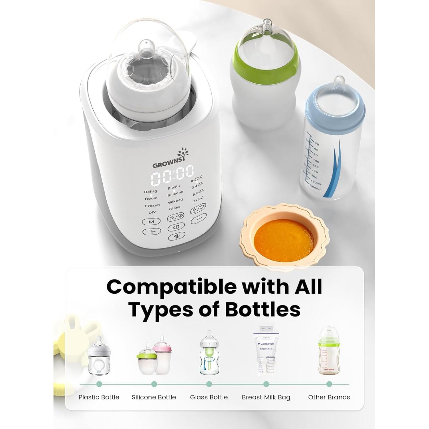 Calentador de Botellas GROWNSY 10 en 1 con Auto-Lift y Luz Nocturna