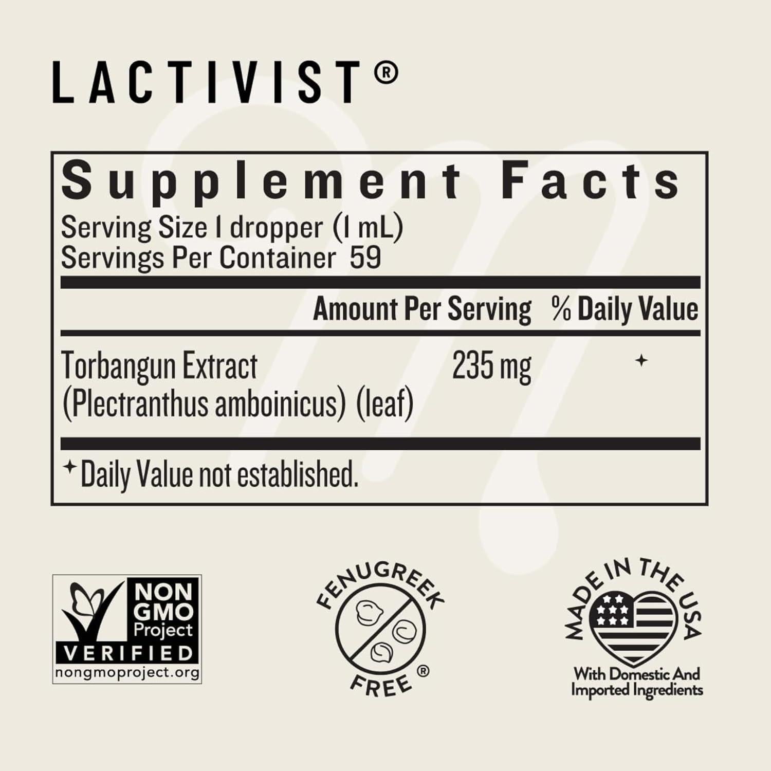 Suplemento Lactivist Legendairy Milk 59.15 ml Torbangun Orgánico