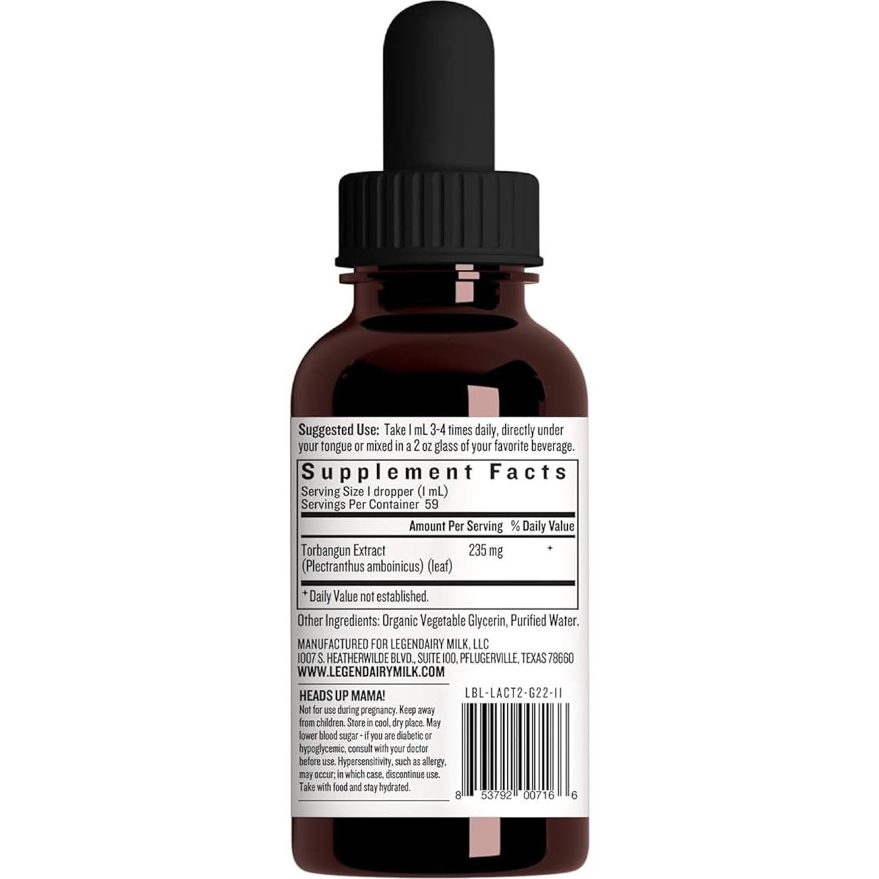 Suplemento Lactivist Legendairy Milk 59.15 ml Torbangun Orgánico