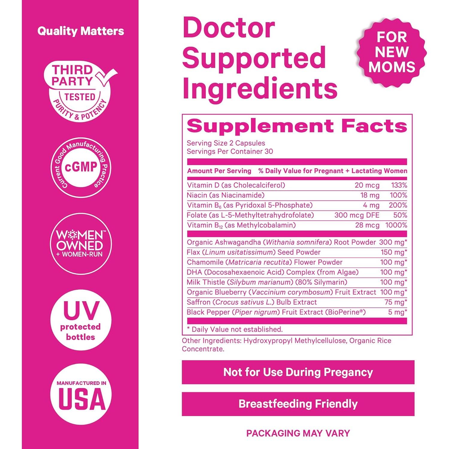 Suplemento Postparto Pink Stork 60 Cápsulas - Apoyo Emocional y Hormonal