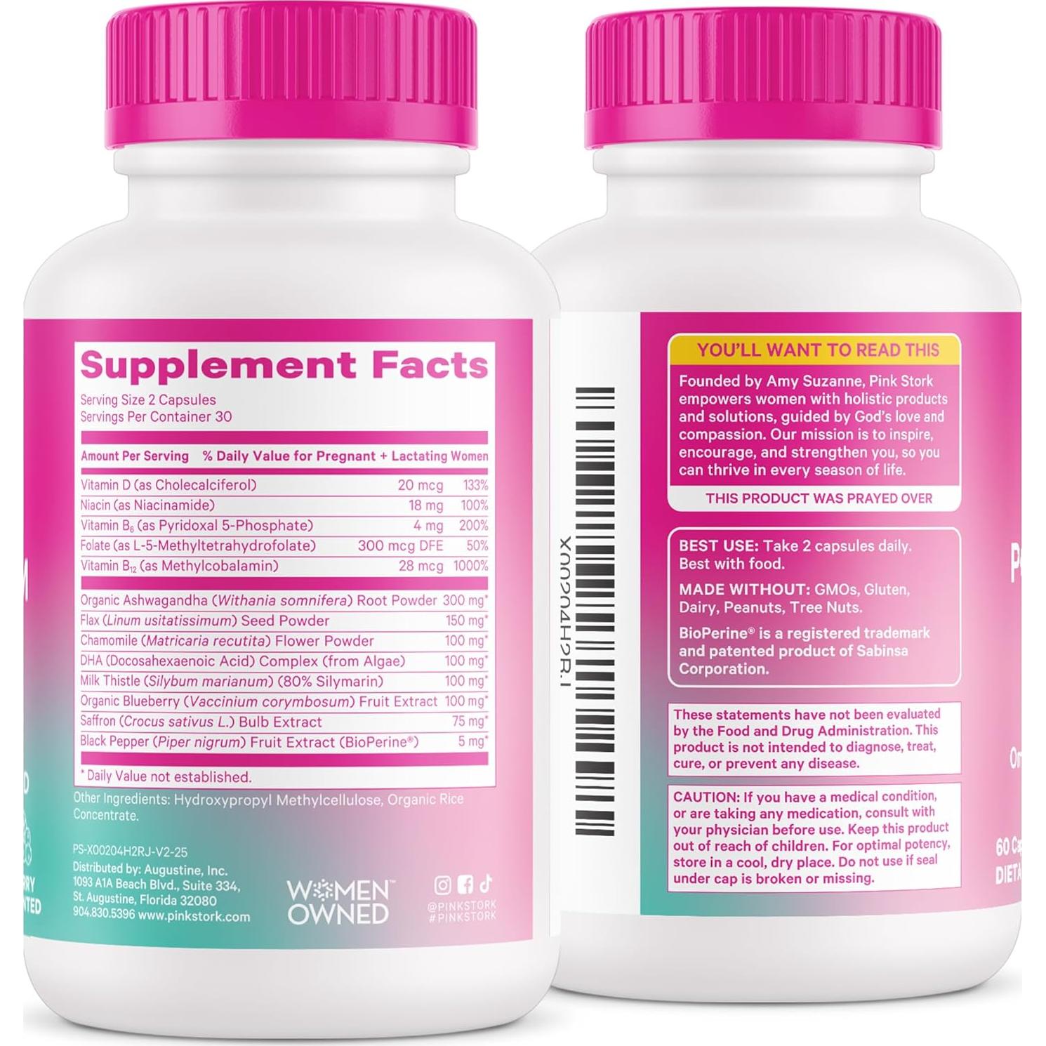 Suplemento Postparto Pink Stork 60 Cápsulas - Apoyo Emocional y Hormonal