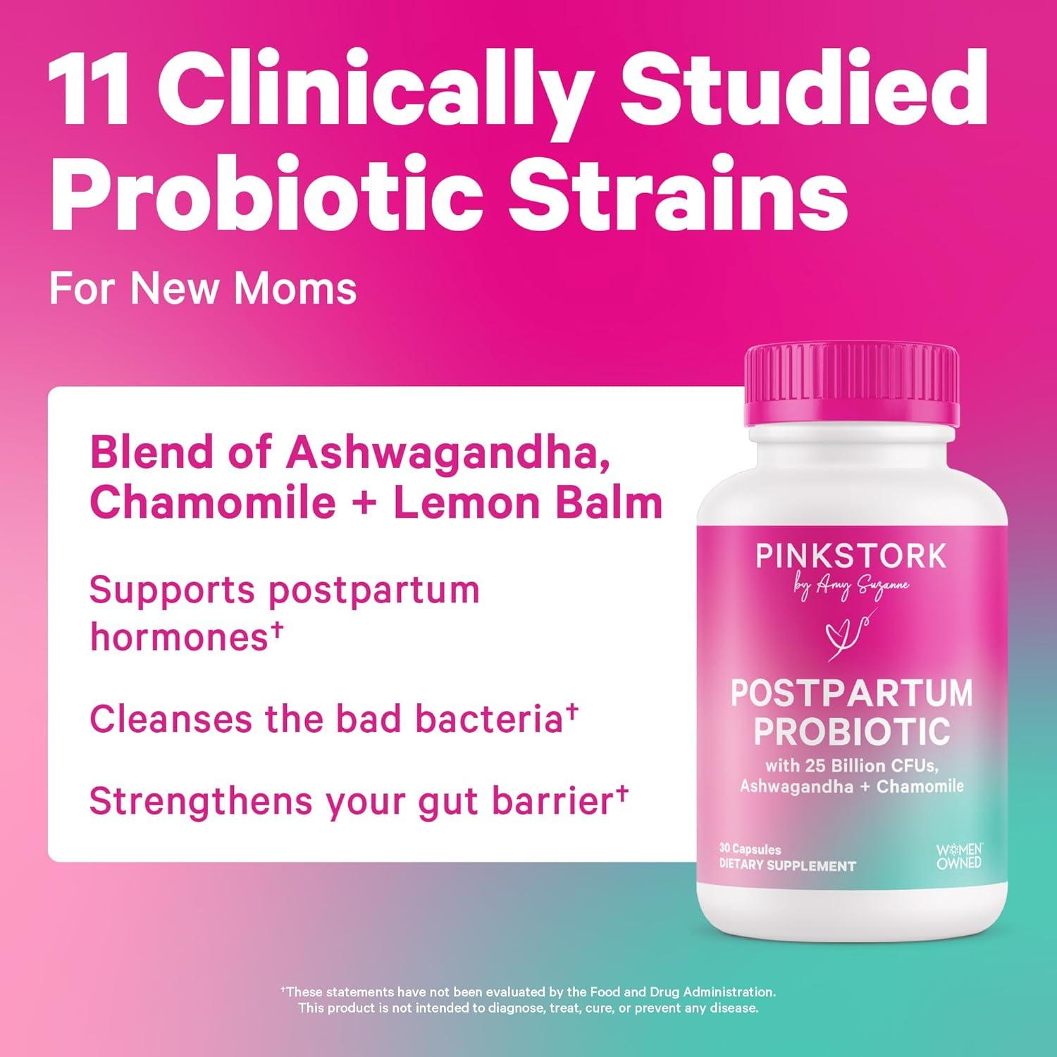 Probioticos Postnatales Pink Stork - 30 Cápsulas con Ashwagandha