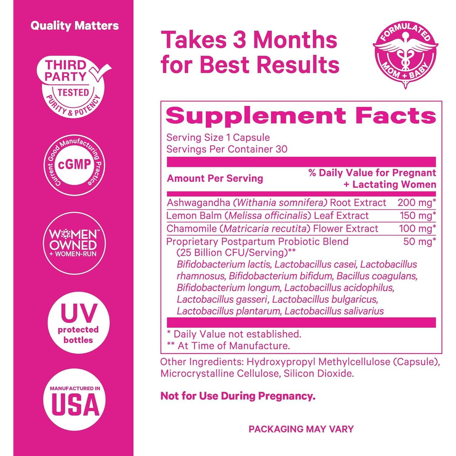 Probioticos Postnatales Pink Stork - 30 Cápsulas con Ashwagandha