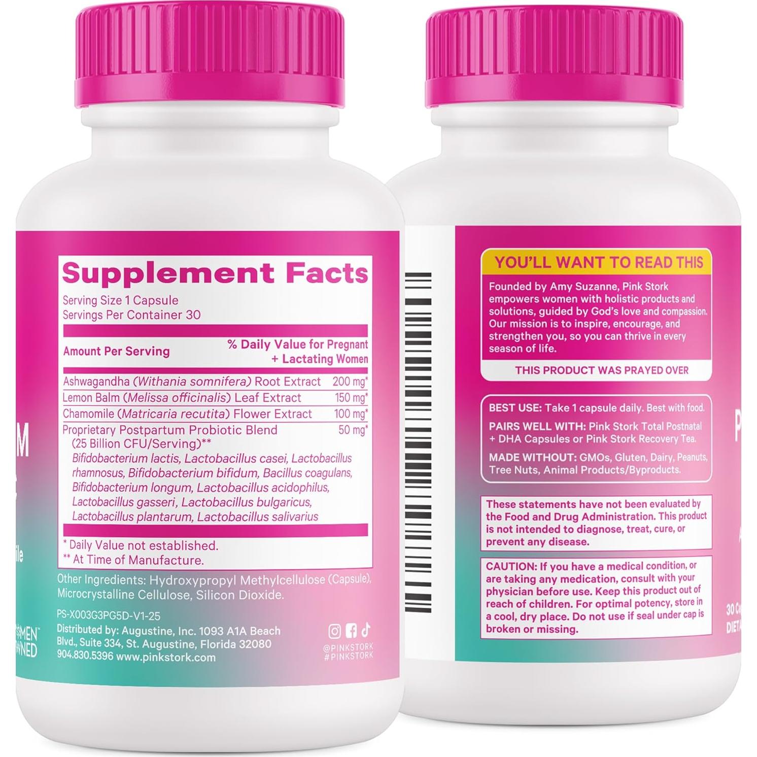 Probioticos Postnatales Pink Stork - 30 Cápsulas con Ashwagandha