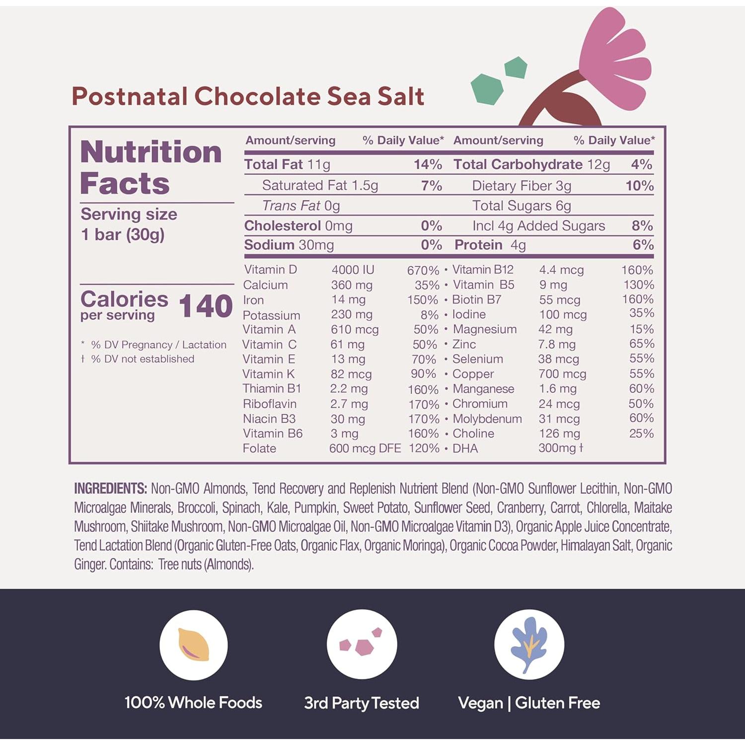 Barra de Vitaminas Postnatales Tend - Lactancia y Recuperación 4ct