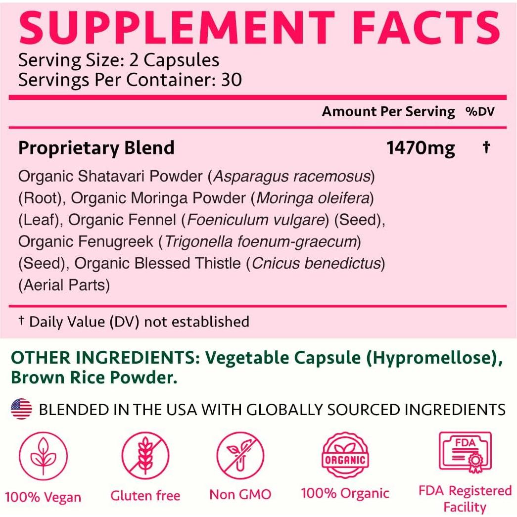 Suplemento Ayurvédico para Lactancia 100% Orgánico 60 Cápsulas