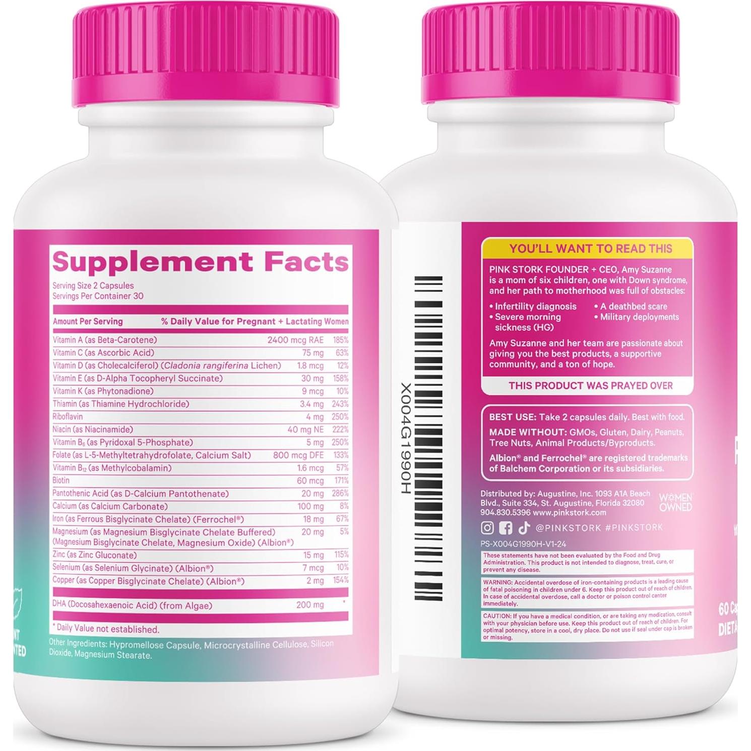 Vitaminas Postnatales Pink Stork - 60 Cápsulas con DHA y Hierro