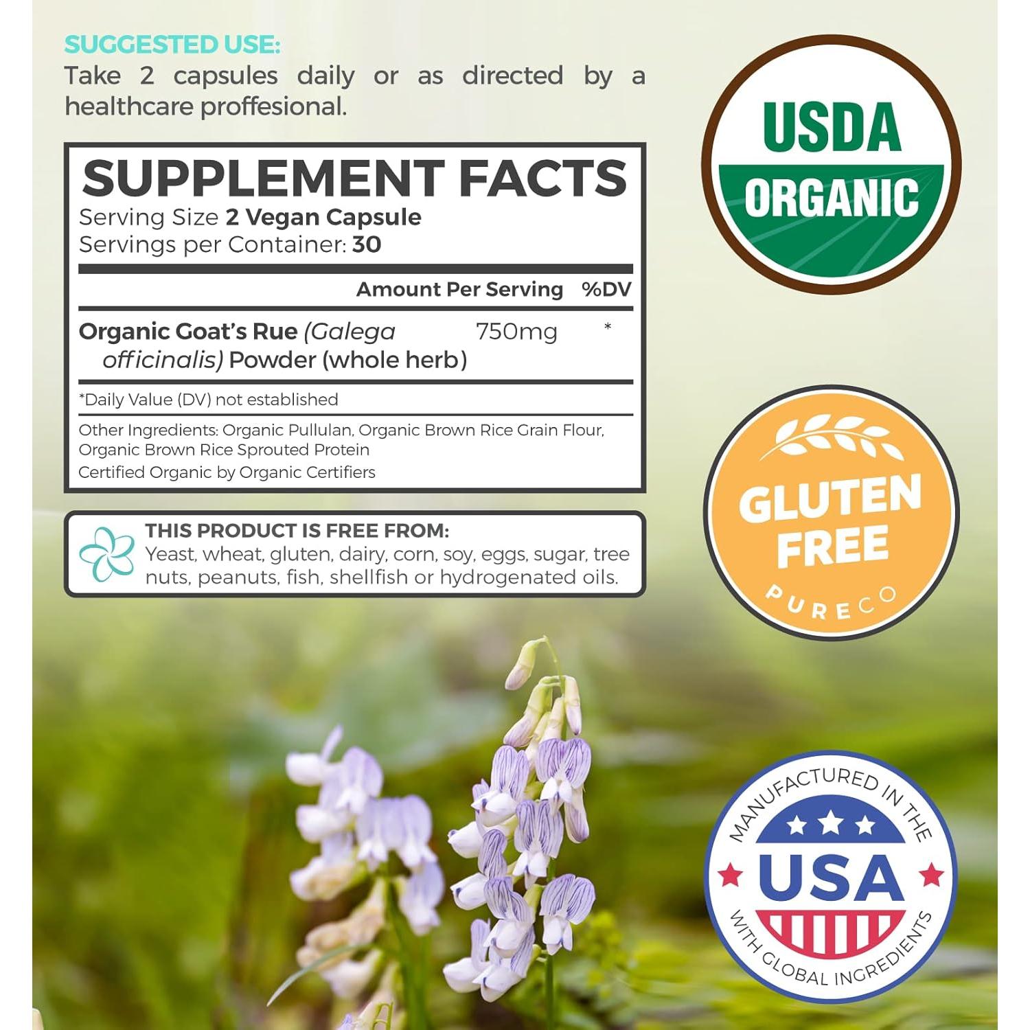 Rue de Cabra Orgánica Pure Co - Suplemento Lactancia 60 Cápsulas