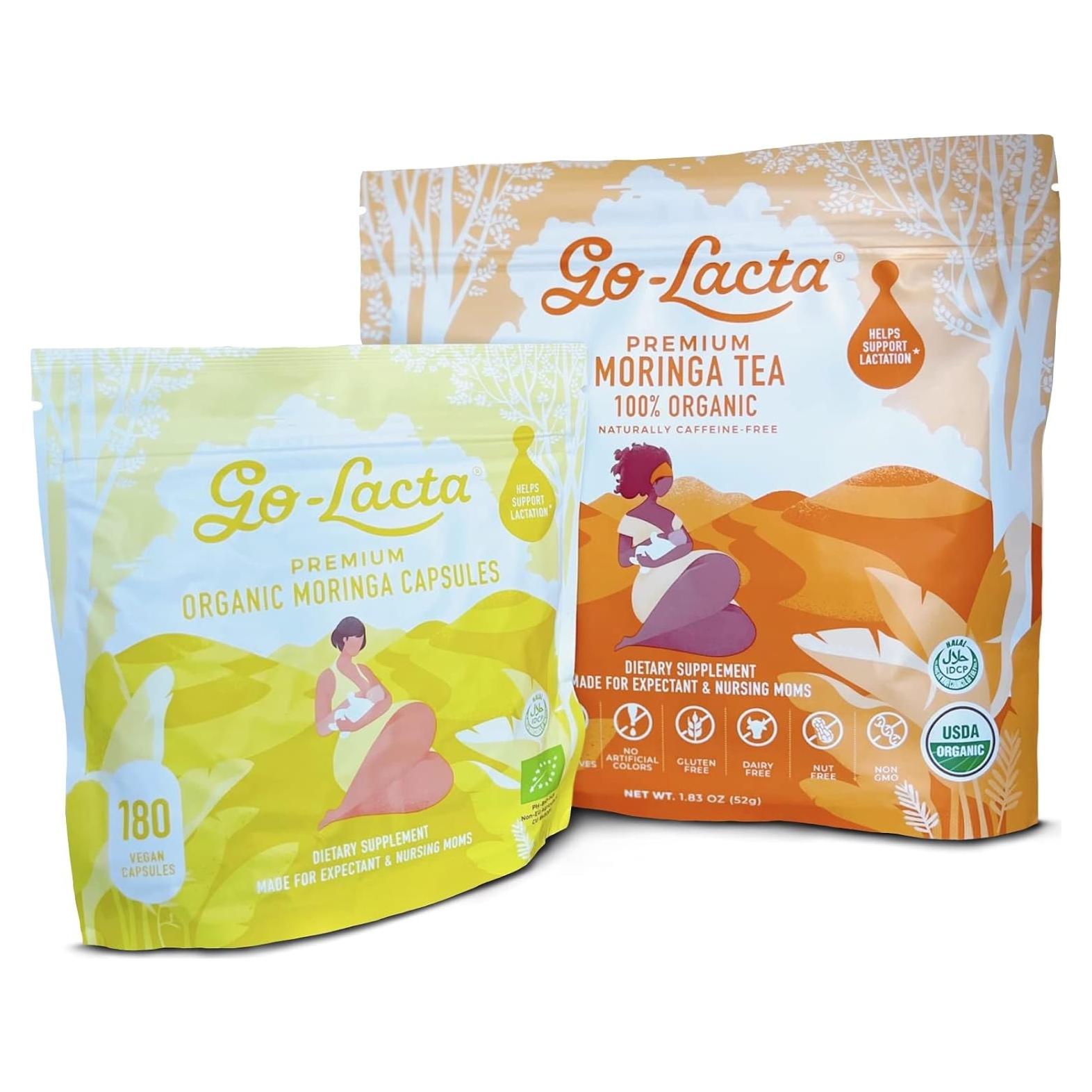 Paquete de Cápsulas y Té de Moringa Orgánica Go-Lacta - 180 Cápsulas y 16 Bolsitas