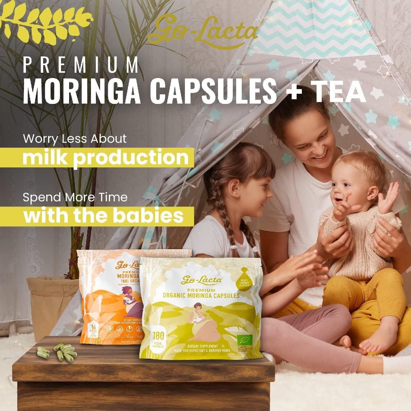 Paquete de Cápsulas y Té de Moringa Orgánica Go-Lacta - 180 Cápsulas y 16 Bolsitas